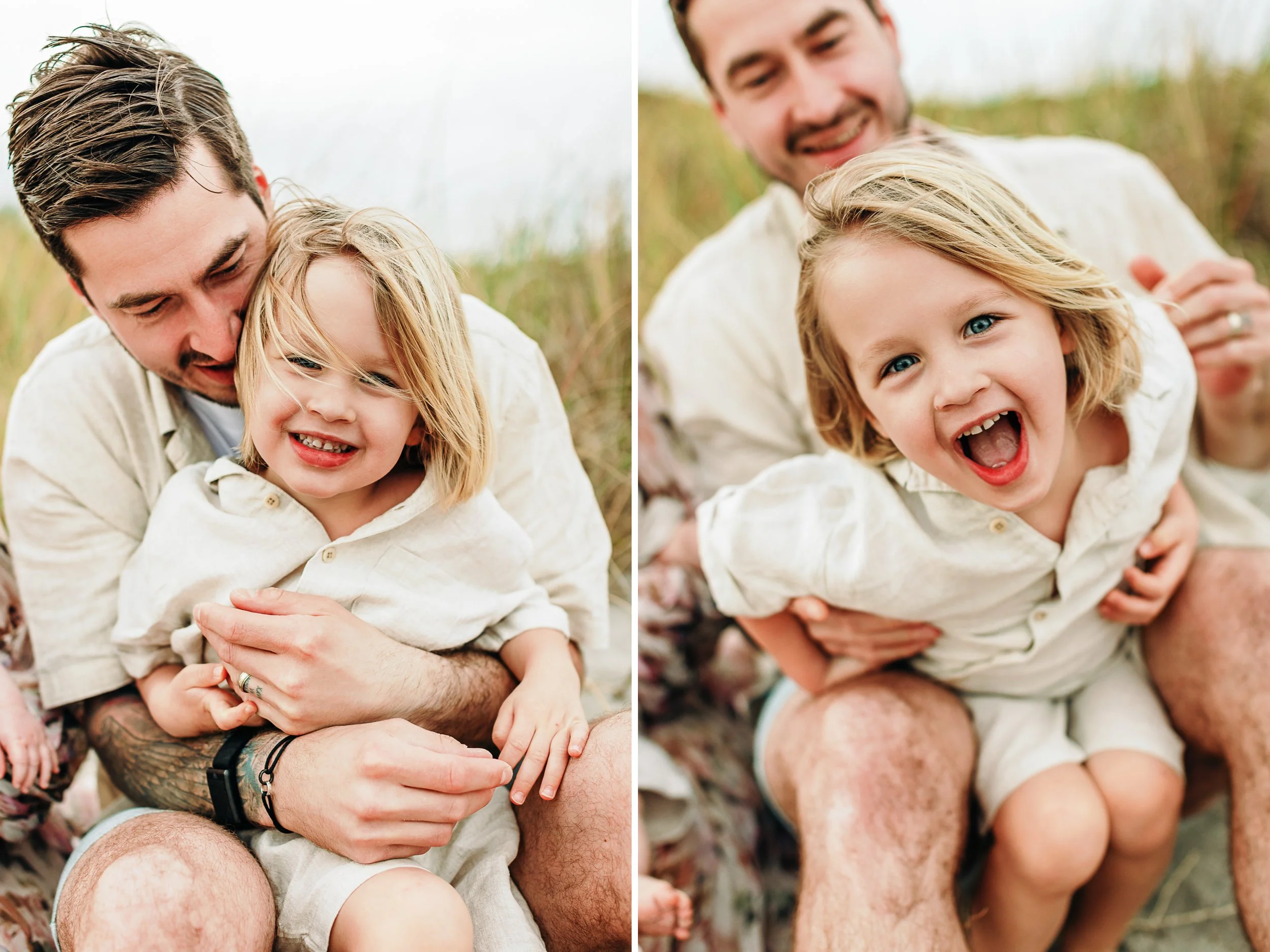 Father and child playing together  at the beach during a Delray Beach family session