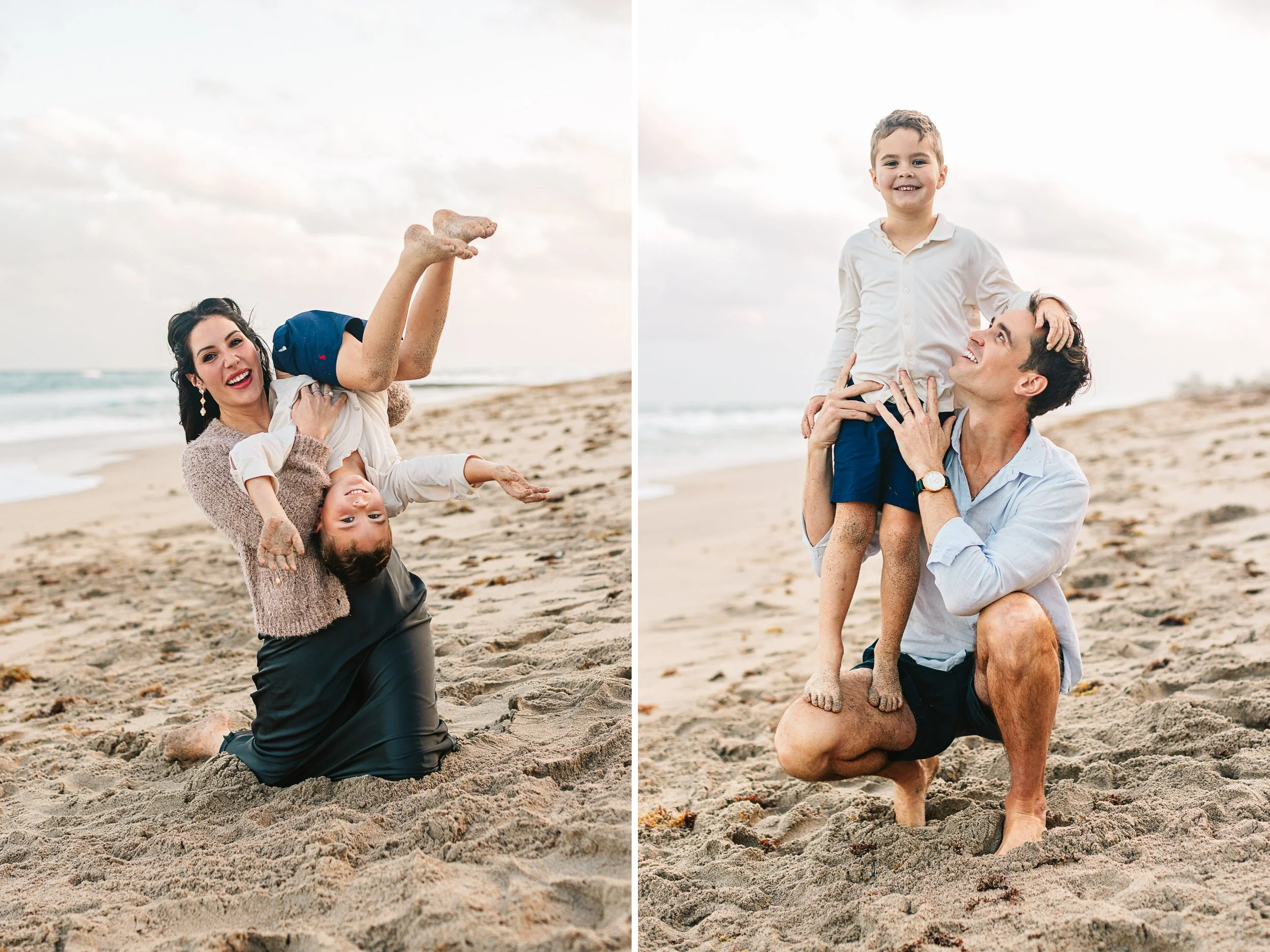 Family enjoying time together on the beach during a Delray Beach family photo session