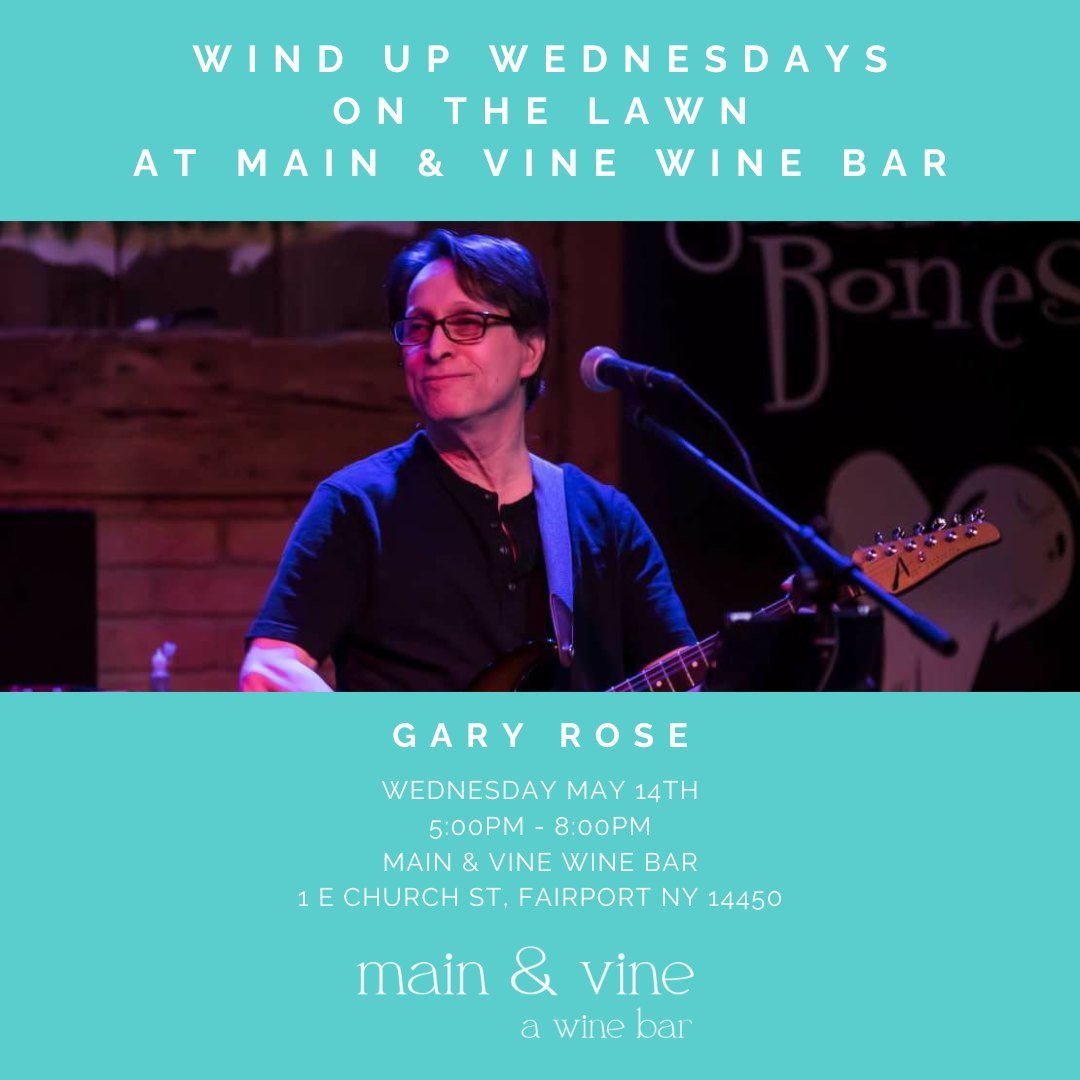 join us next wednesday, may 14th for our wind up wednesday live music series! gary rose will be performing on the lawn! 🎵🌿🎸

enjoy the warm weather and great music. indulge in drinks, food, and even dessert, if you&rsquo;re in the mood. can&rsquo;
