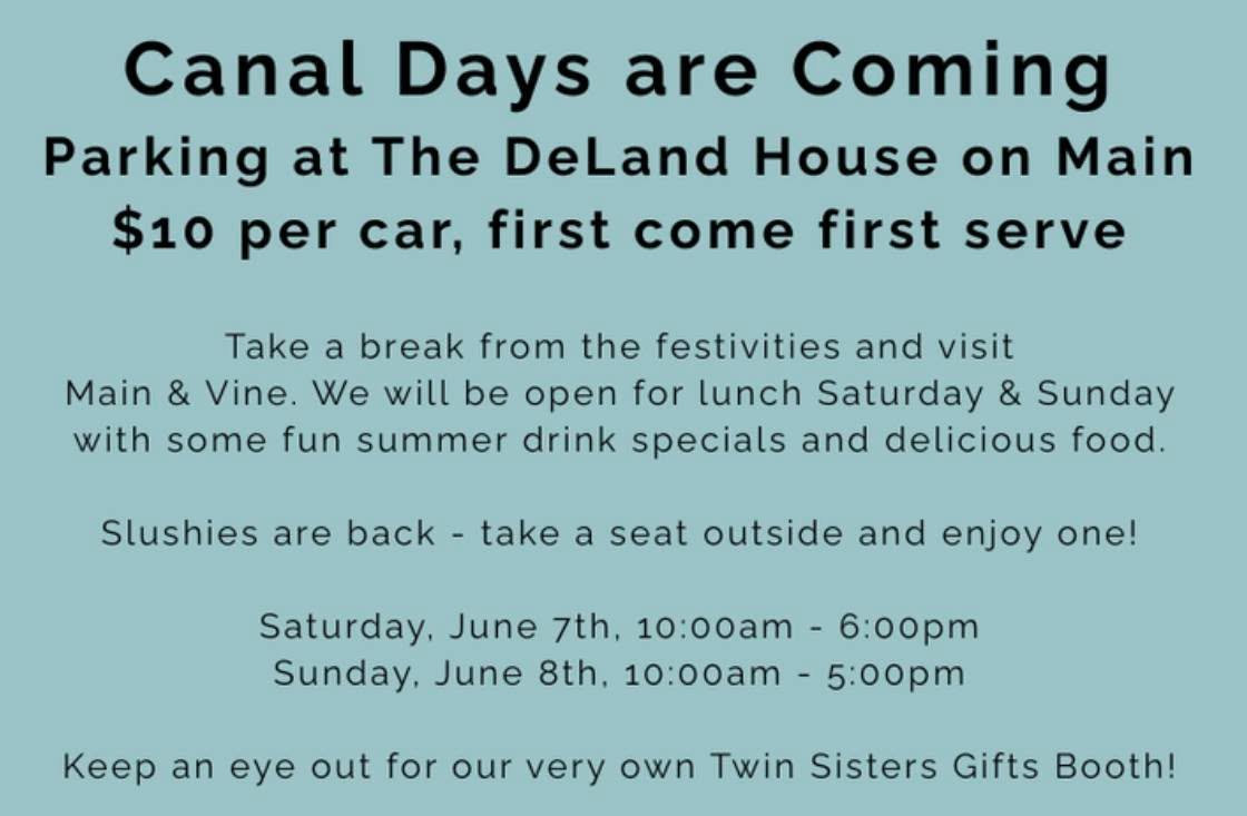 Join us this weekend for the canal days celebration! We can't wait to see you soon! 🥳☀️

@mainvine_winebar hours:
saturday 12pm - 10pm
sunday 12pm - 5pm
.
.
.
#delandhouse #interiordesign #eventspace #wedding #upstateny #fairportny #rochester #thisi