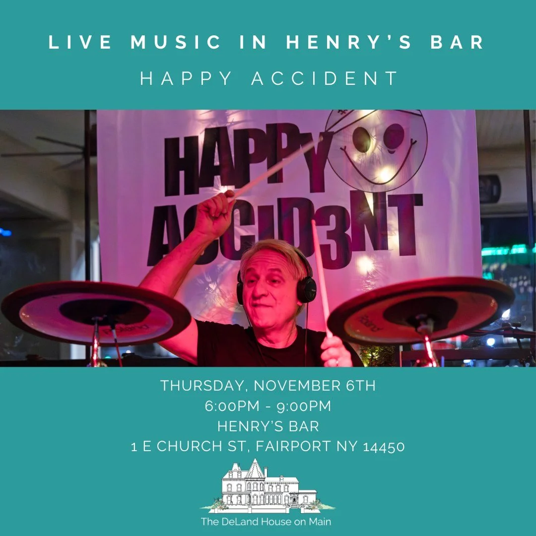 Join us for another fantastic live music performance in Henry’s Bar on Thursday, November 6th from 6pm-9pm! This time, Happy Accident will knock your socks off! 🎶🎼🎵
We can’t wait to see you there!! 🎤🎸🎉🥳🍾
.
.
.
#delandhouse #inter