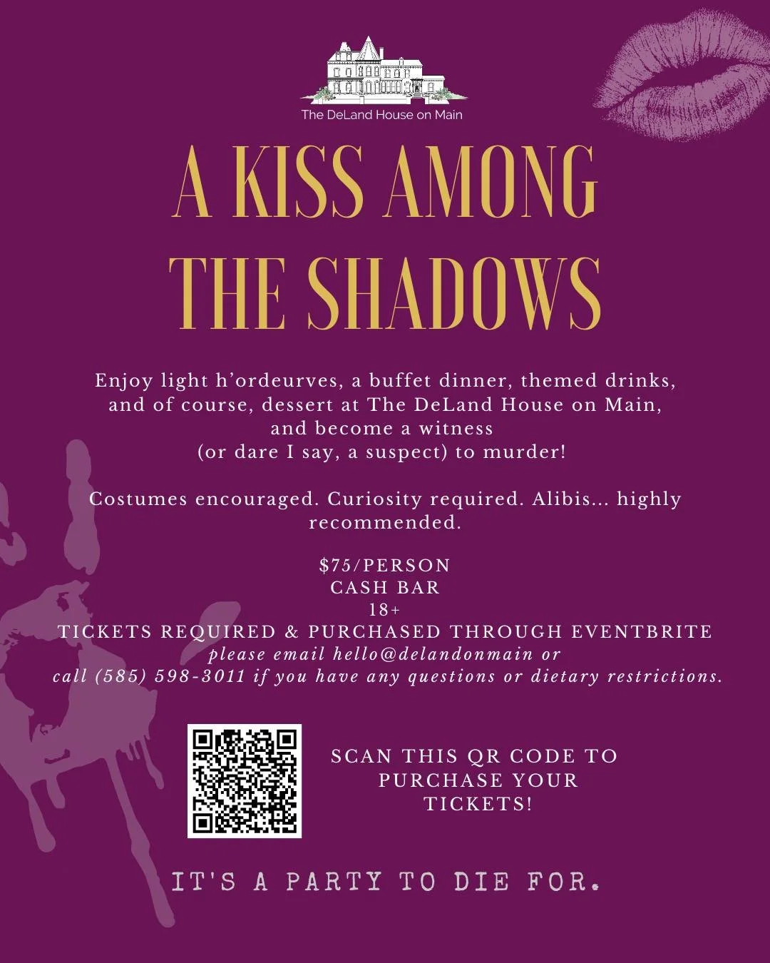 Get ready for another unforgettable evening at the DeLand House on Main with Murder! A Love Story. A hilarious spoof of the story of Casablanca, this in-person event combines mystery, romance, and suspense in a unique experience that&rsquo;ll keep yo