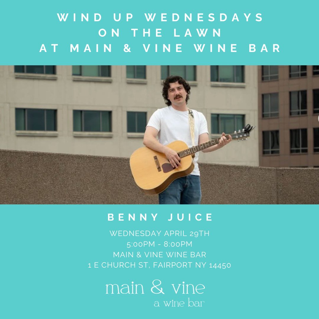 wind up wednesdays with live music on the lawn are finally back! join us next wednesday for a local up and coming artist, (and one of our favorites) Benny Juice!

enjoy the warm weather and great music. indulge in drinks, food, and even dessert, if y