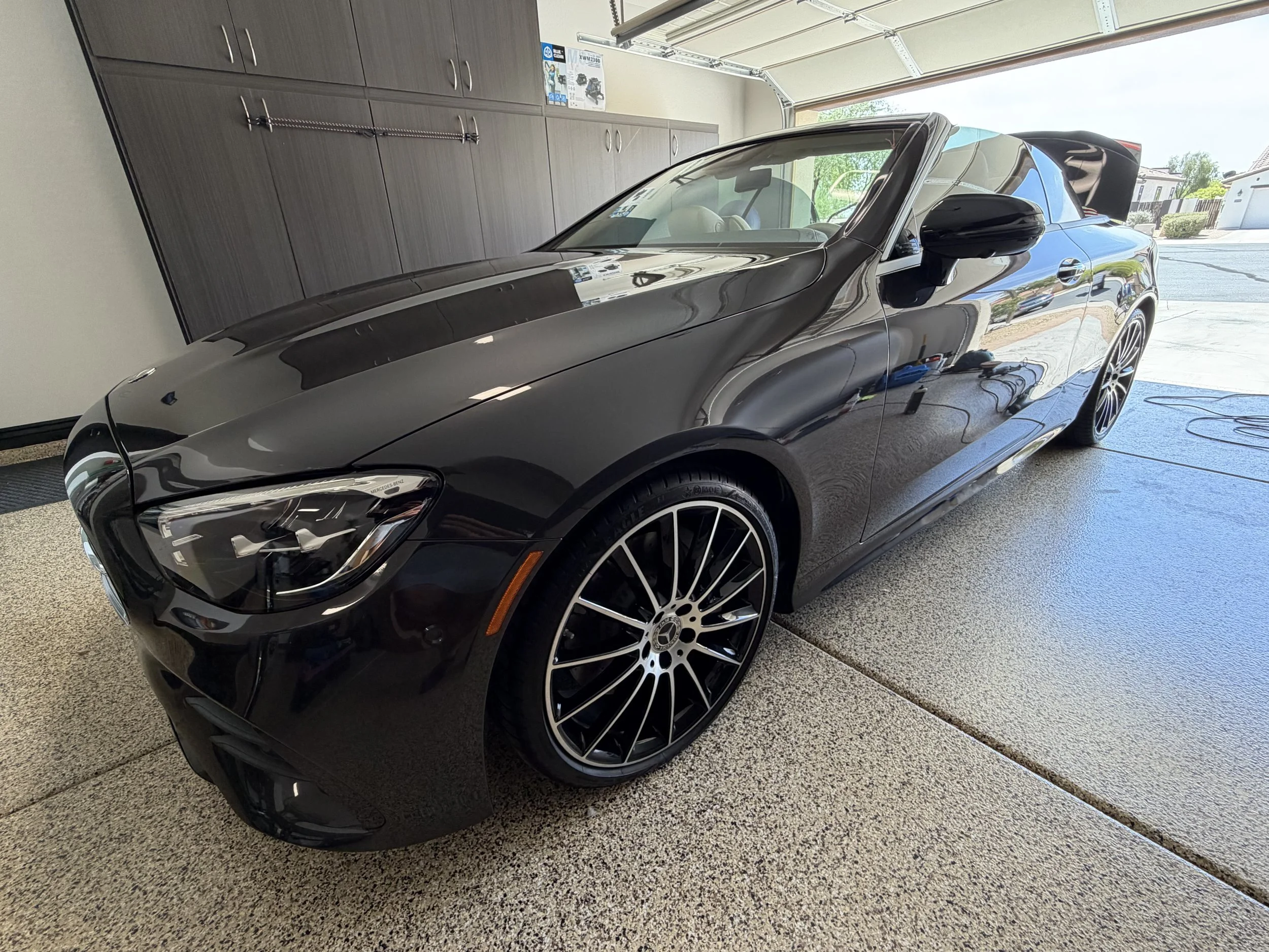 Mercedes Cabriolet reflecting everything after complete detail and paint sealant.