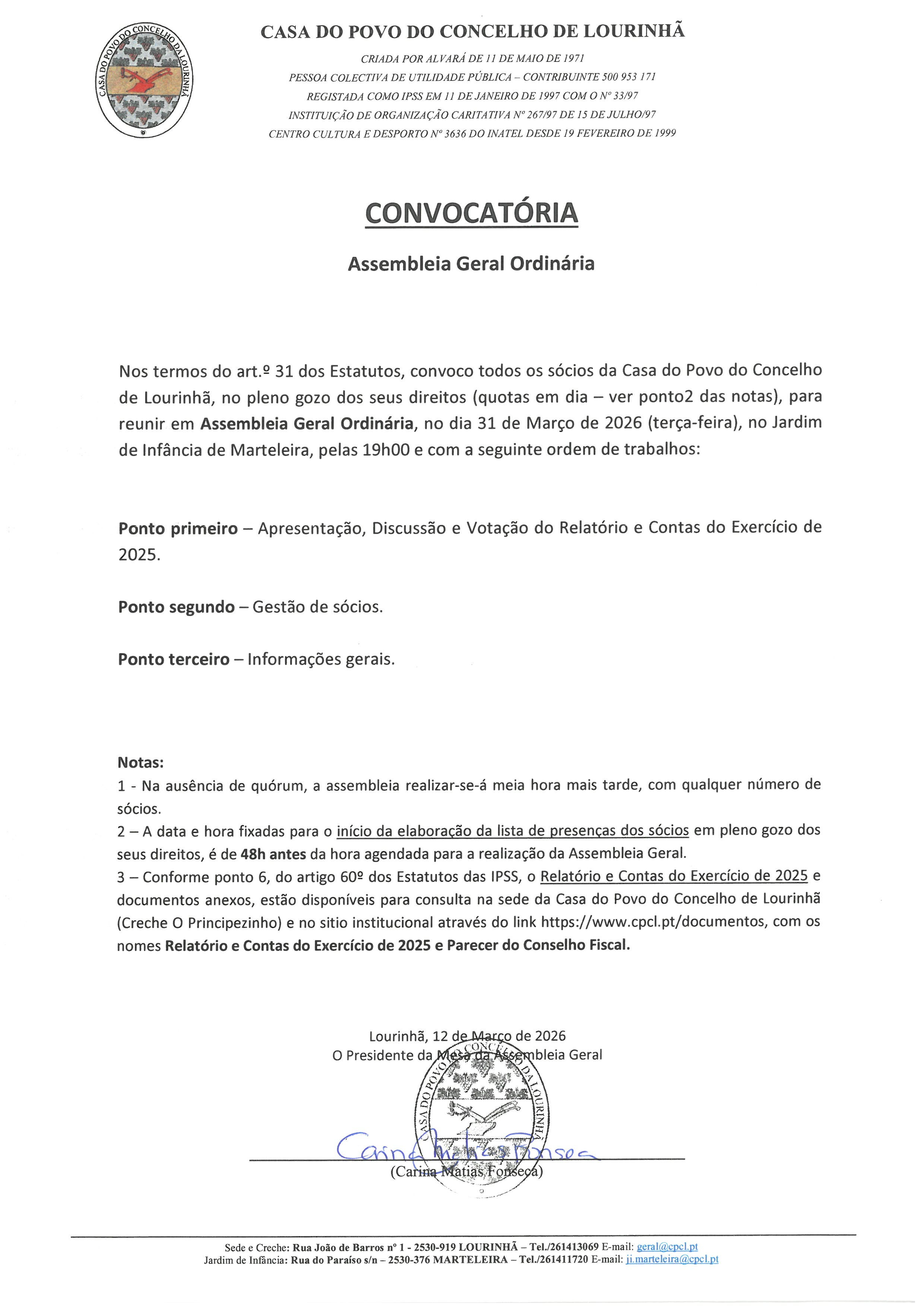 Convocatória para Assembleia Geral Ordinária