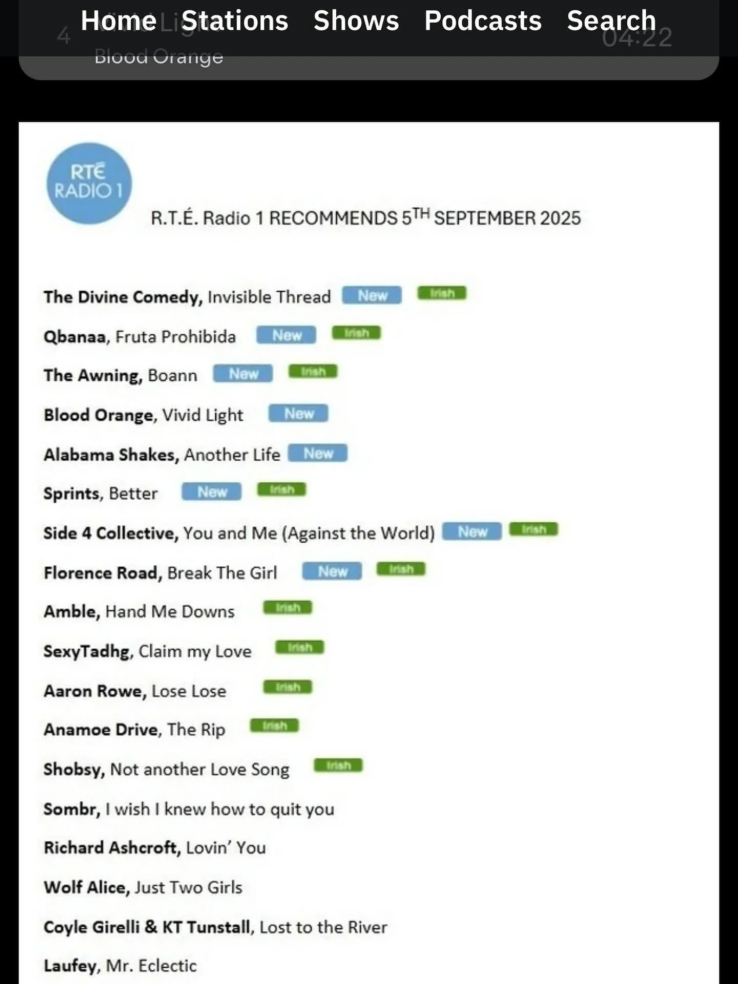 Great to see 3 of our PR clients on the @rteradio1 Recommends List&hellip;.well done @shobsymusic @anamoedrive &amp; @side4collective 👏😊