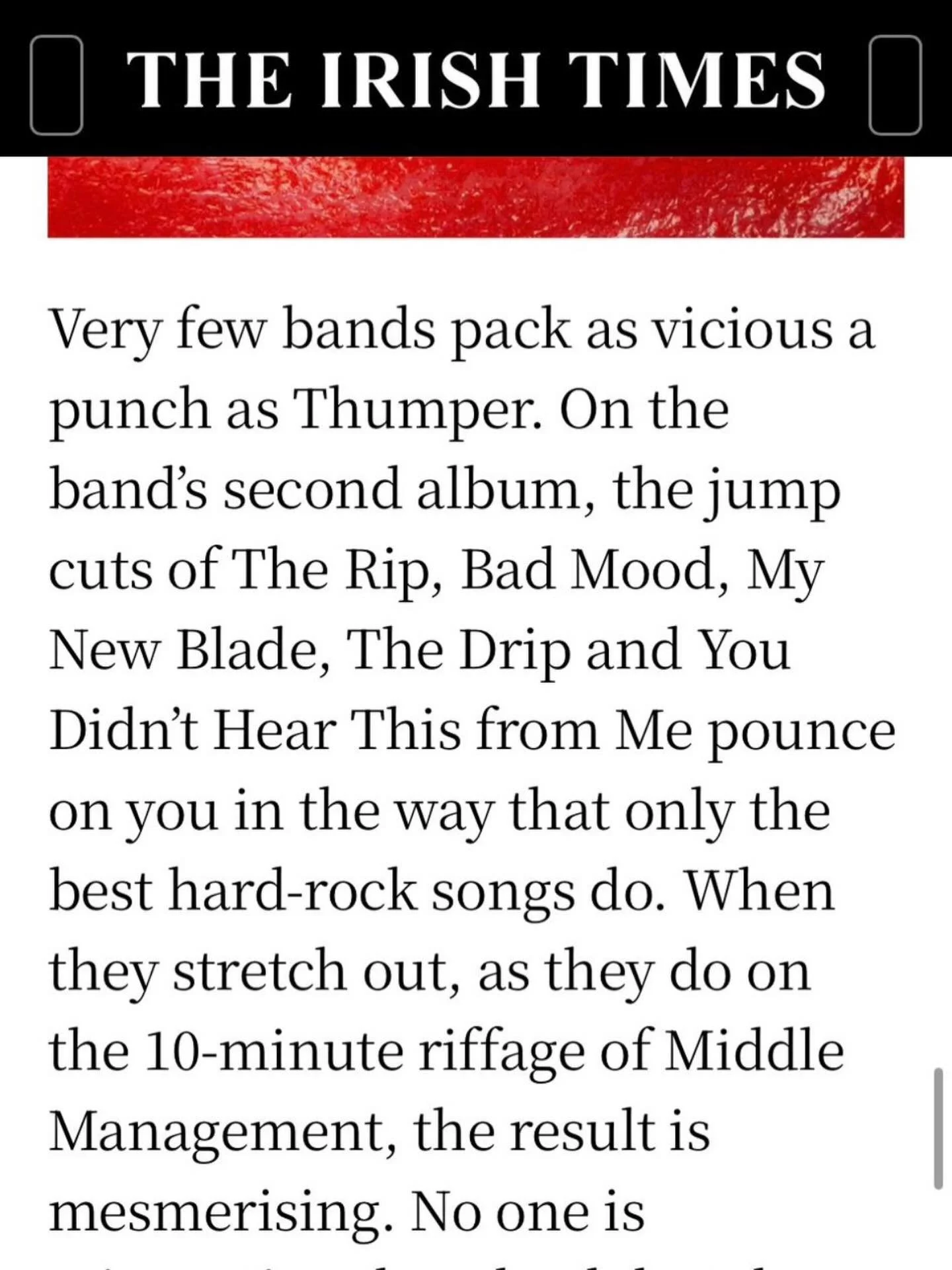 Hugs thanks to @tclaytonlea for the excellent review of the new @thumper_666 album &lsquo;Sleeping With The Light On&rsquo; in today&rsquo;s @irishtimesnews &hellip;.. out Friday 🔥👊🔥