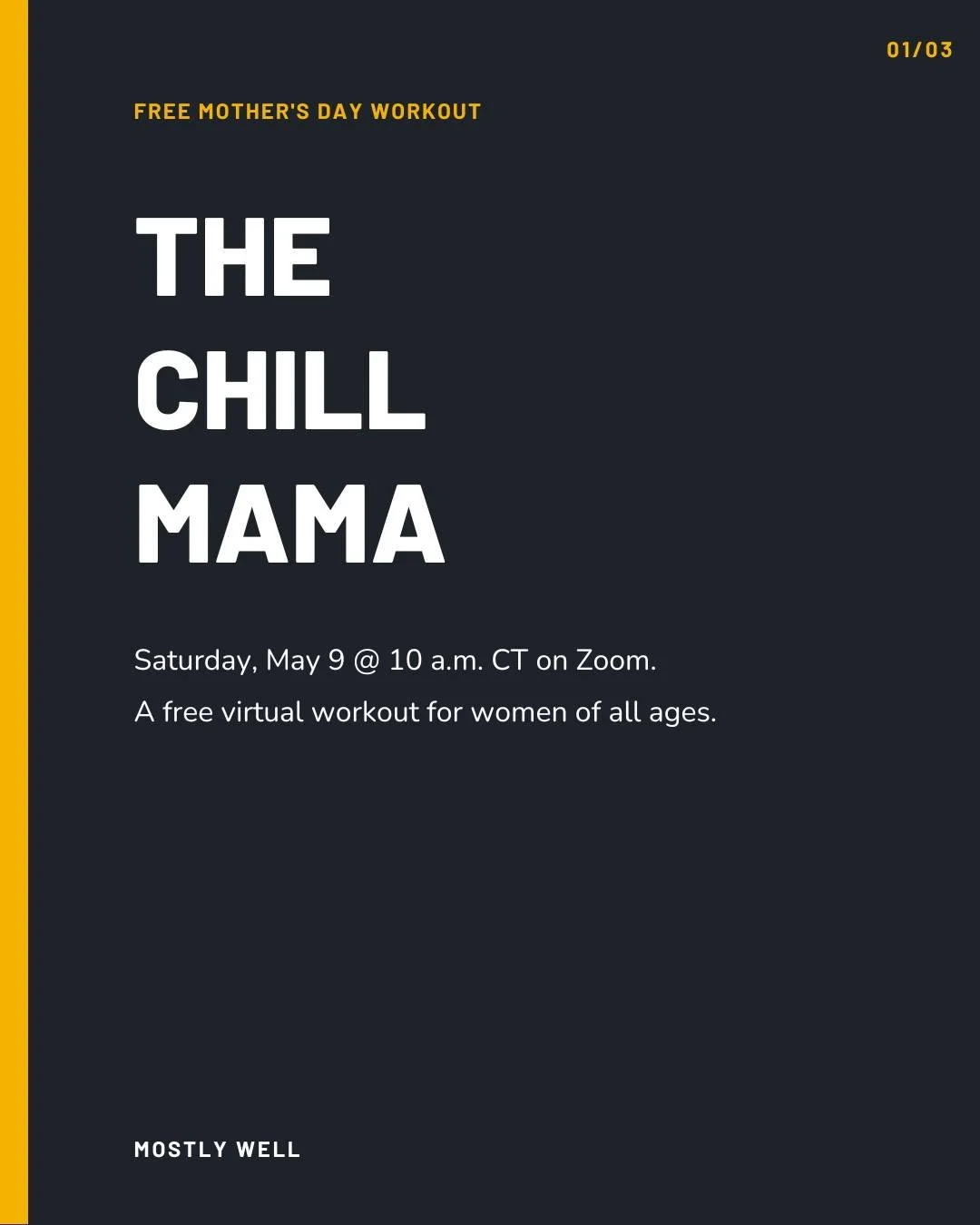 This Saturday I'm hosting a free workout, and I want you to bring your mom (or daughter, or another special lady in your life).

It's called The Chill Mama. 35 minutes, live on Zoom, completely free, no experience required. Beginner-friendly and join