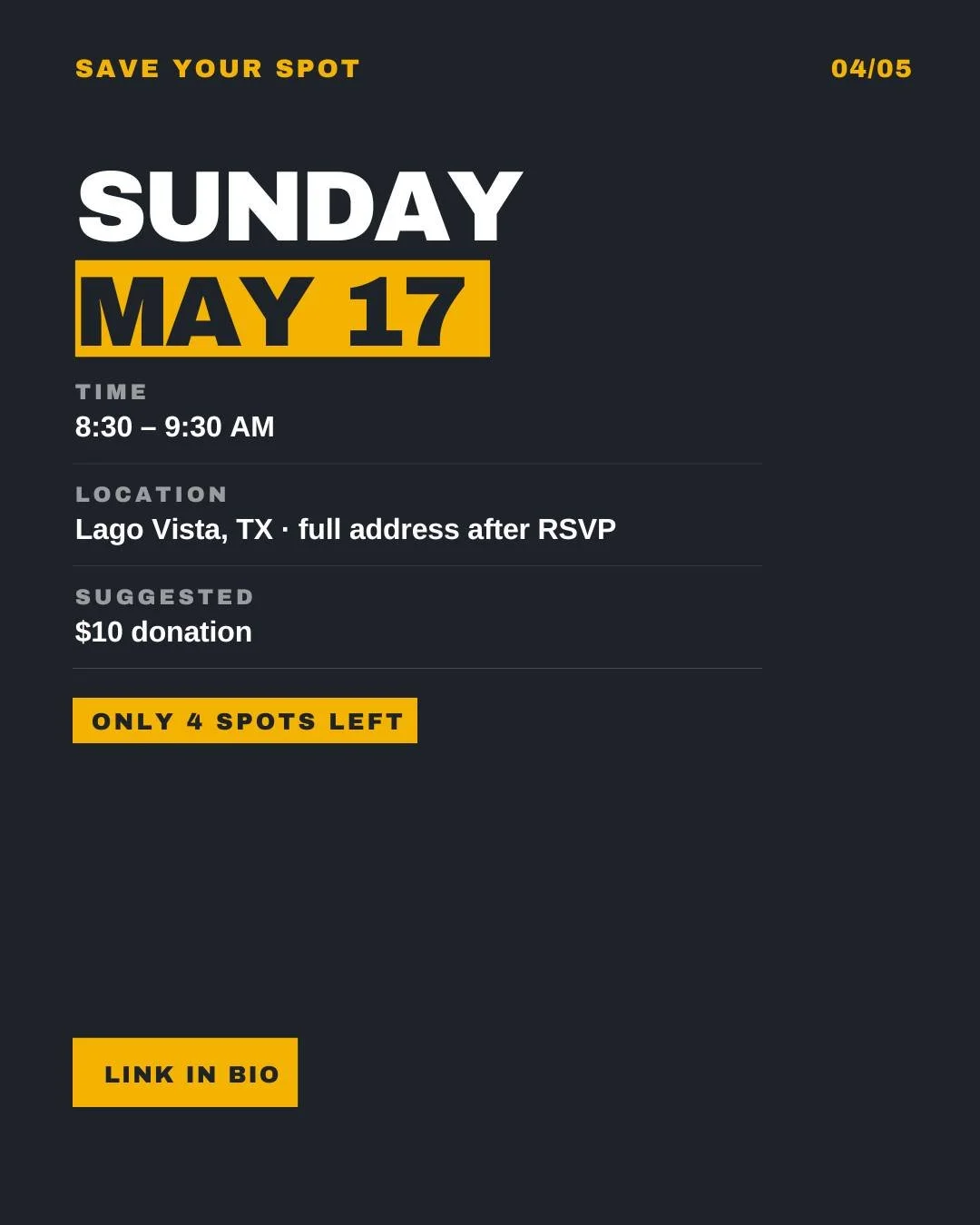 You weren't meant to do this life alone.

The second Connection Circle is here &mdash; and this time we're taking it outside. A one-hour morning gathering in Lago Vista, TX, combining grounding meditation, low-impact movement, and honest community co