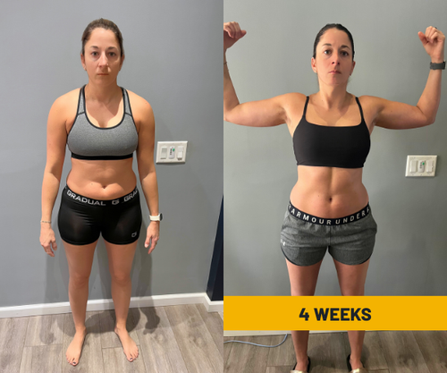 Steph before and after 4 weeks: a more defined core and stronger arms