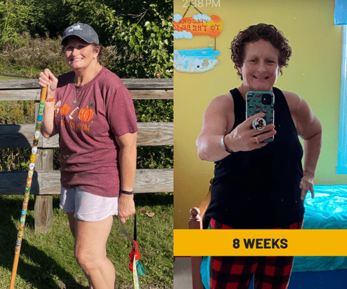 Therese's before and after photos, 8 weeks apart