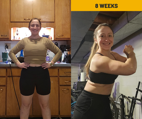 Katie's before and after photos, 8 weeks apart