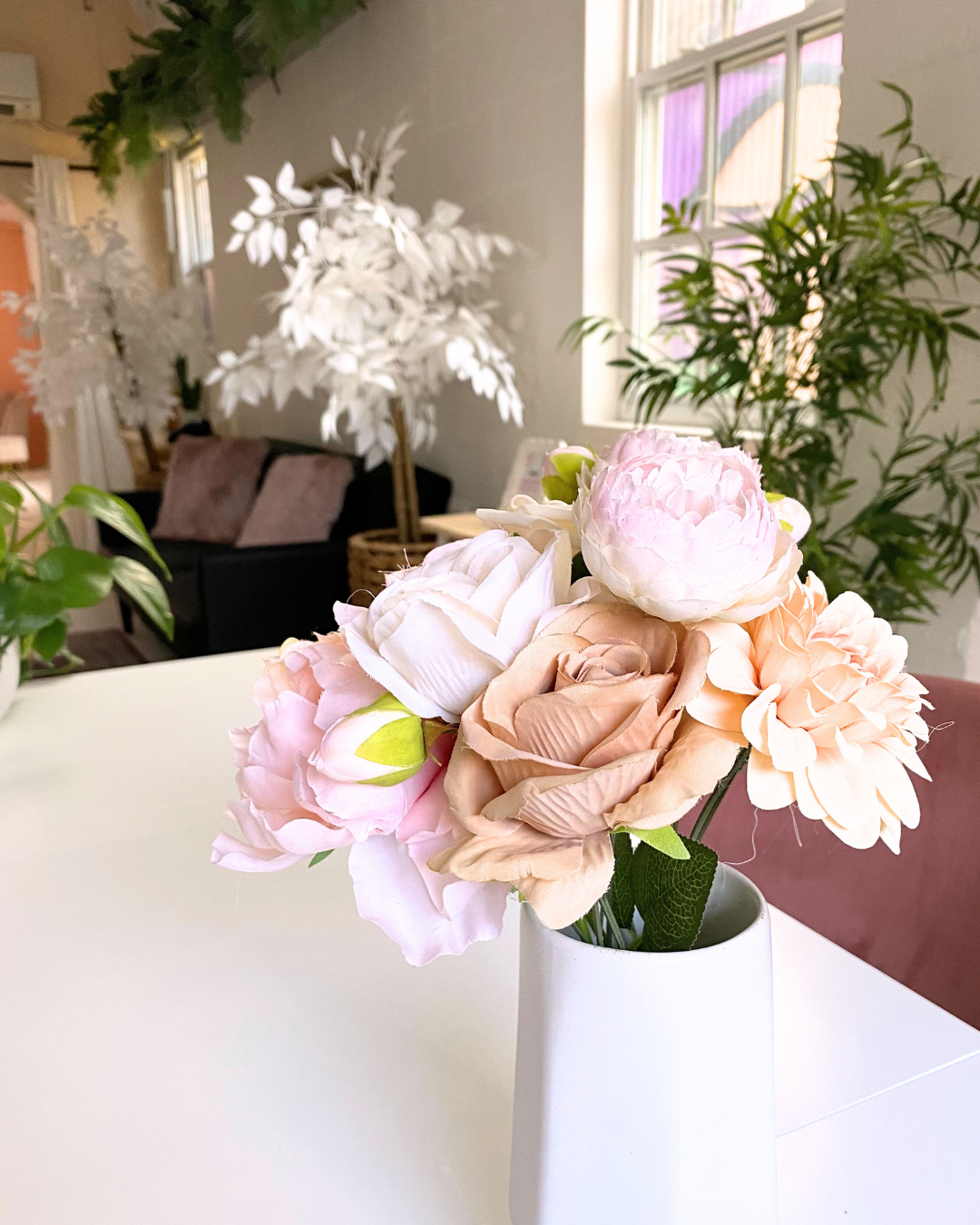 Floral decor at women's wellness event