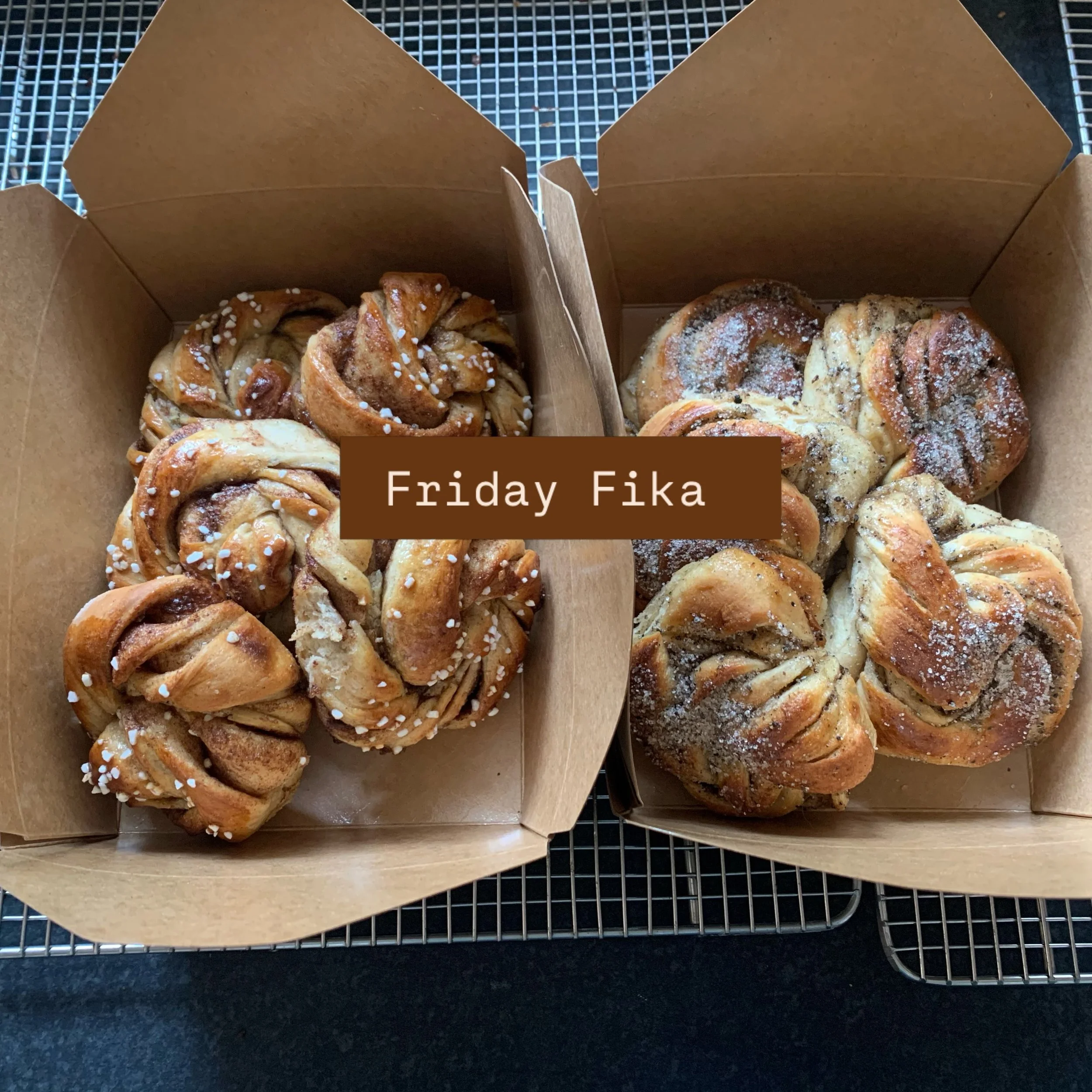 Every Friday = fika time.

A little bun love to get you weekend-ready, a Friday treat just because, or something delicious to pop in the freezer and reheat whenever that fika craving hits.

Perfect for when that someone comes round&hellip; or, let&rs
