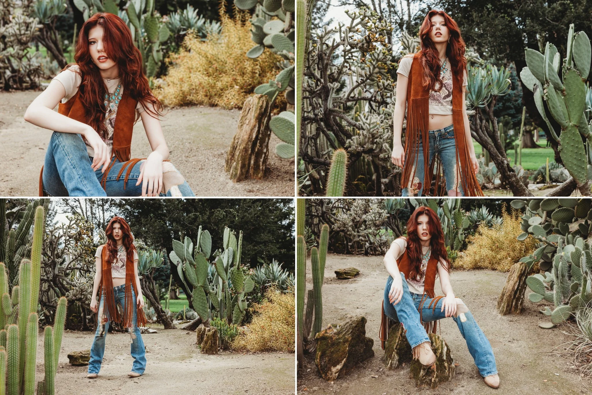 High school senior portrait session in Sacramento with cactus western