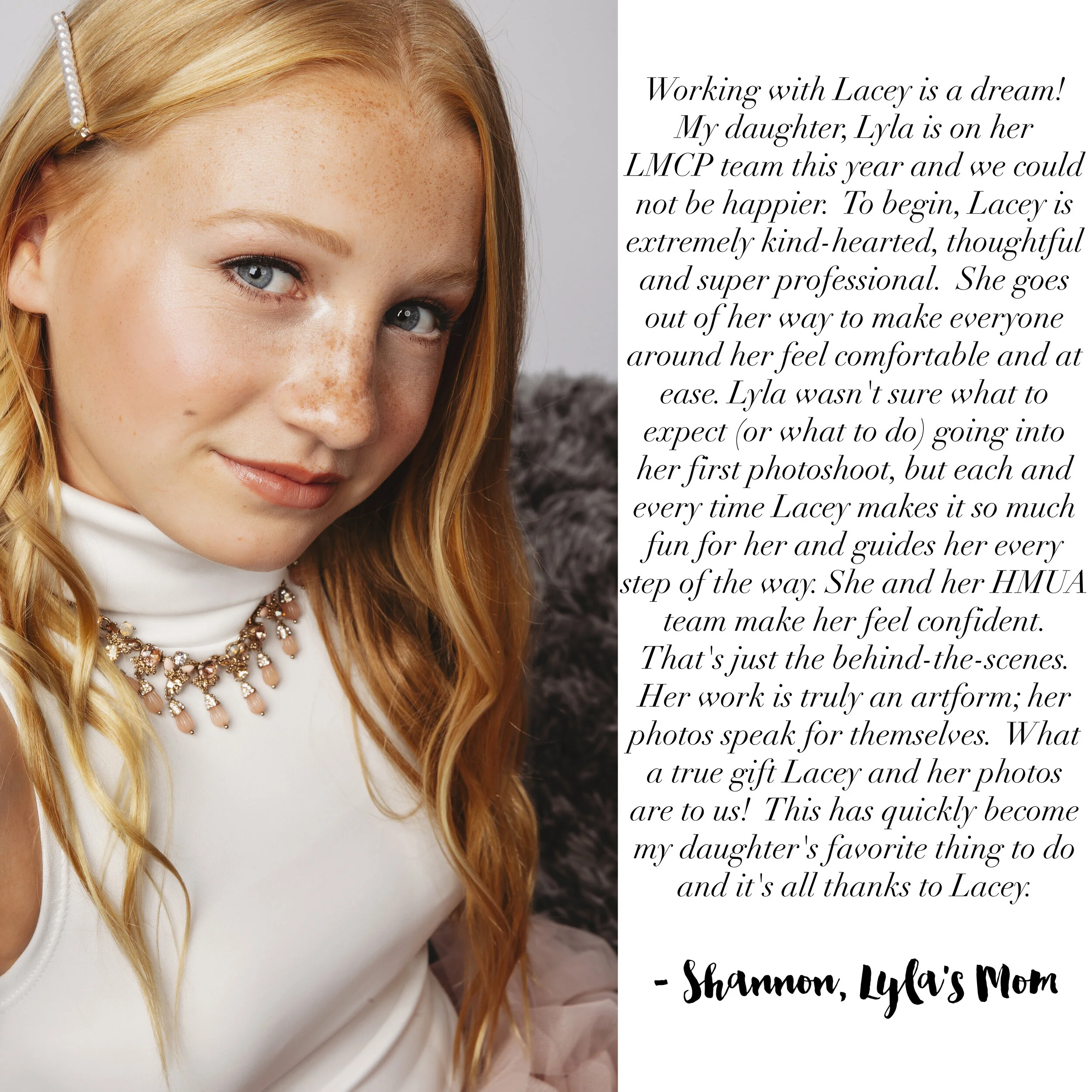 a tween girl looking sweetly at the camera. her strawberry blonde hair is clipped back with a beret.