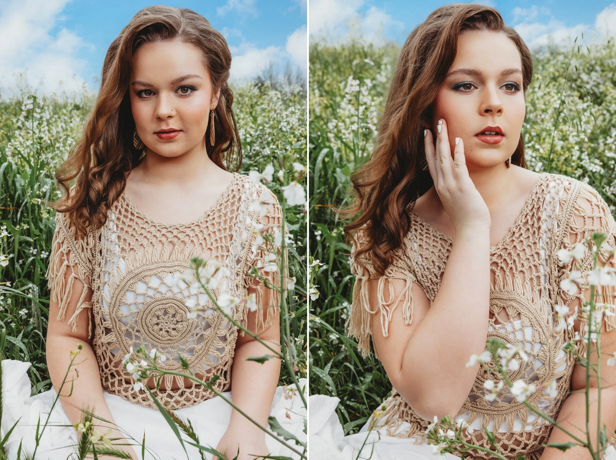 High school senior standing in a flower field during an outdoor senior portrait session in Sacramento with flower field