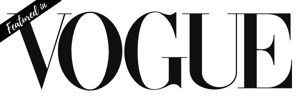 Vogue magazine logo with a black banner in the top left corner that reads 'Featured in'.