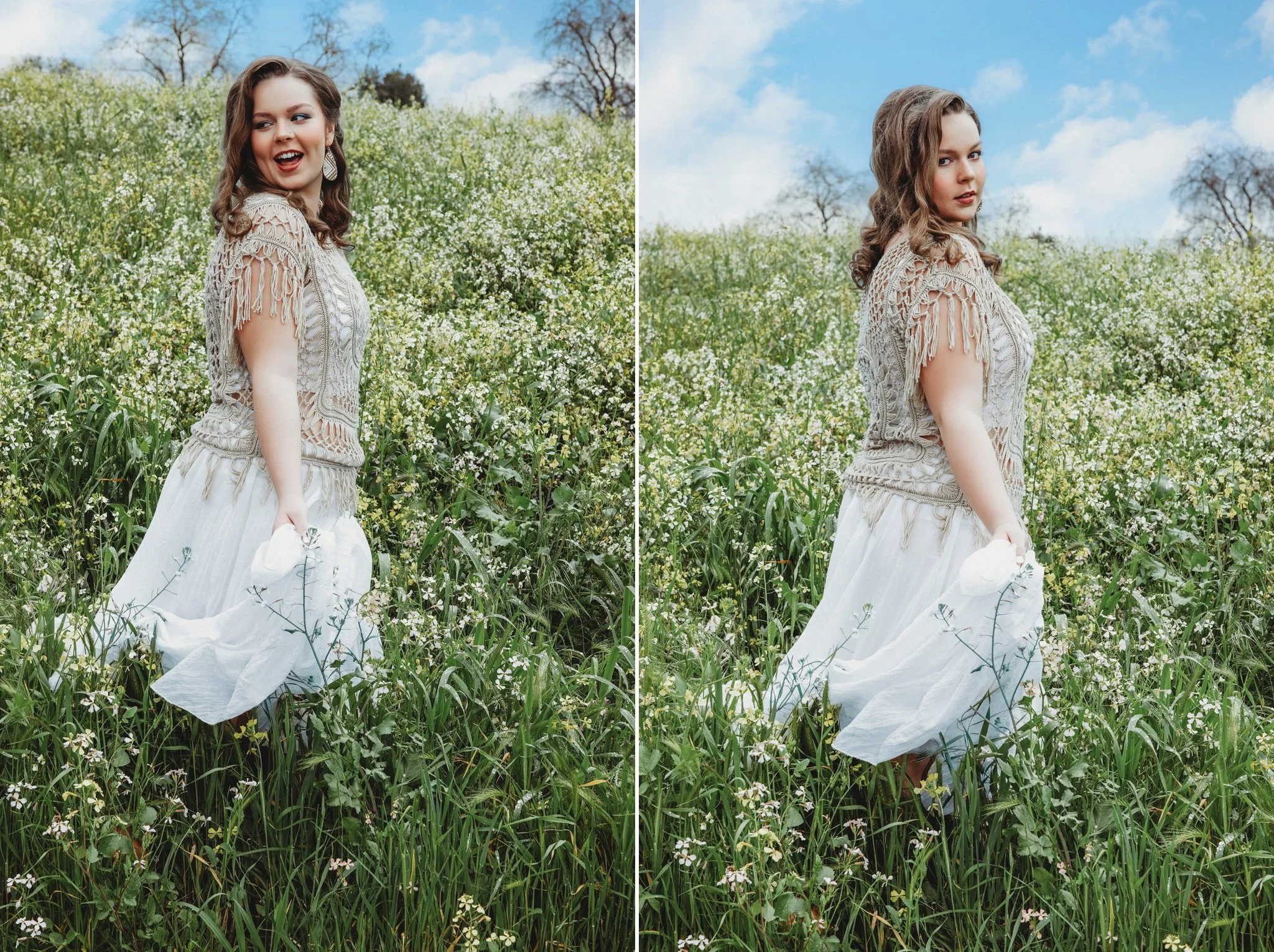 High school senior standing in a flower field during an outdoor senior portrait session in Sacramento