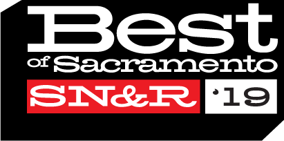Text-based graphic with the words 'Best of Sacramento' at the top, 'S& R' in a red box in the middle, and '19' in a black box at the bottom.