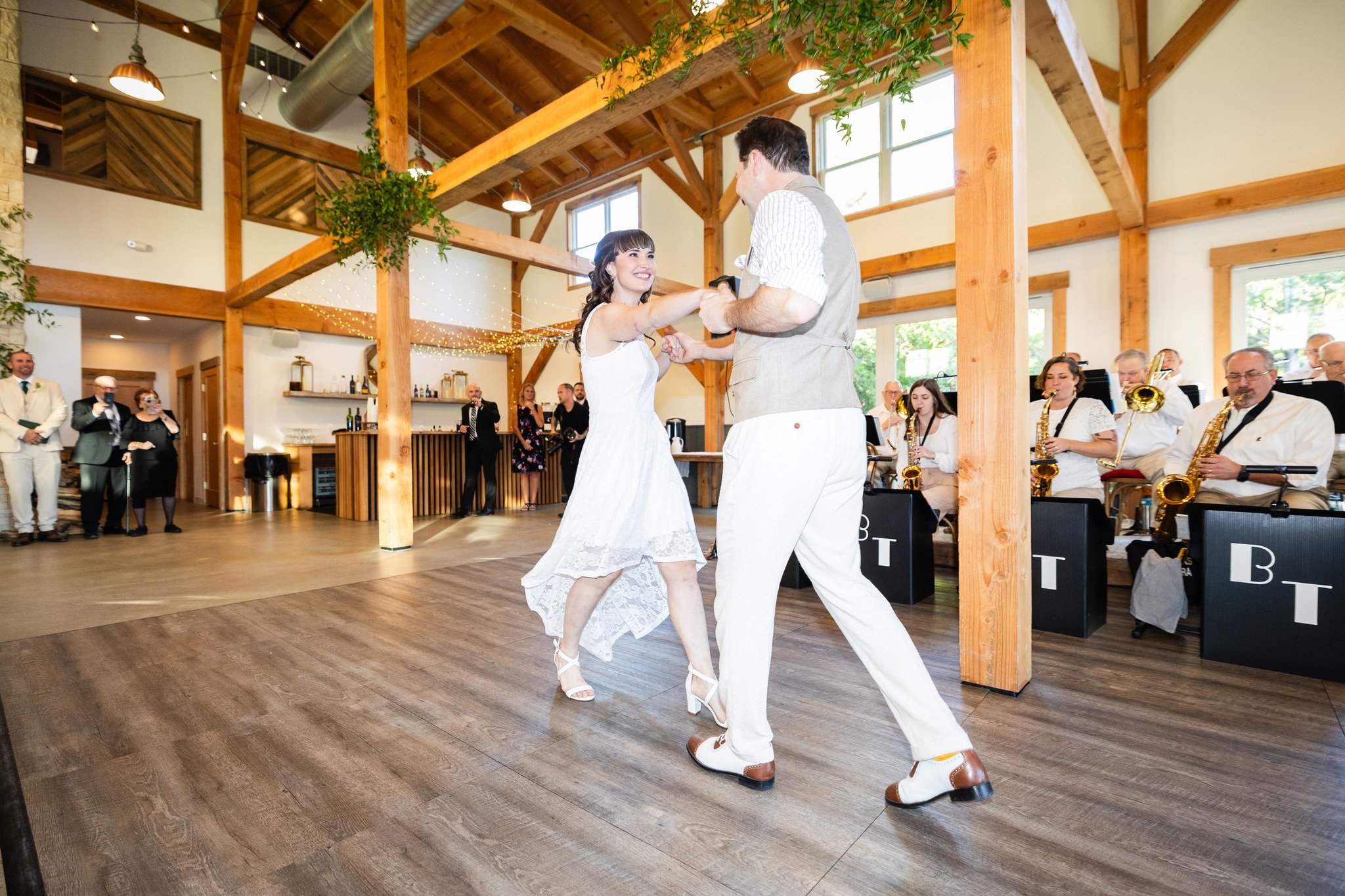 💃🕺 Choreographed first dances? Always a yes from us!

We love when couples bring their personality to the dance floor. Jessica and Todd brought the energy (and serious moves!) for their first dance &mdash; set to the big band sounds of The Brass Ta