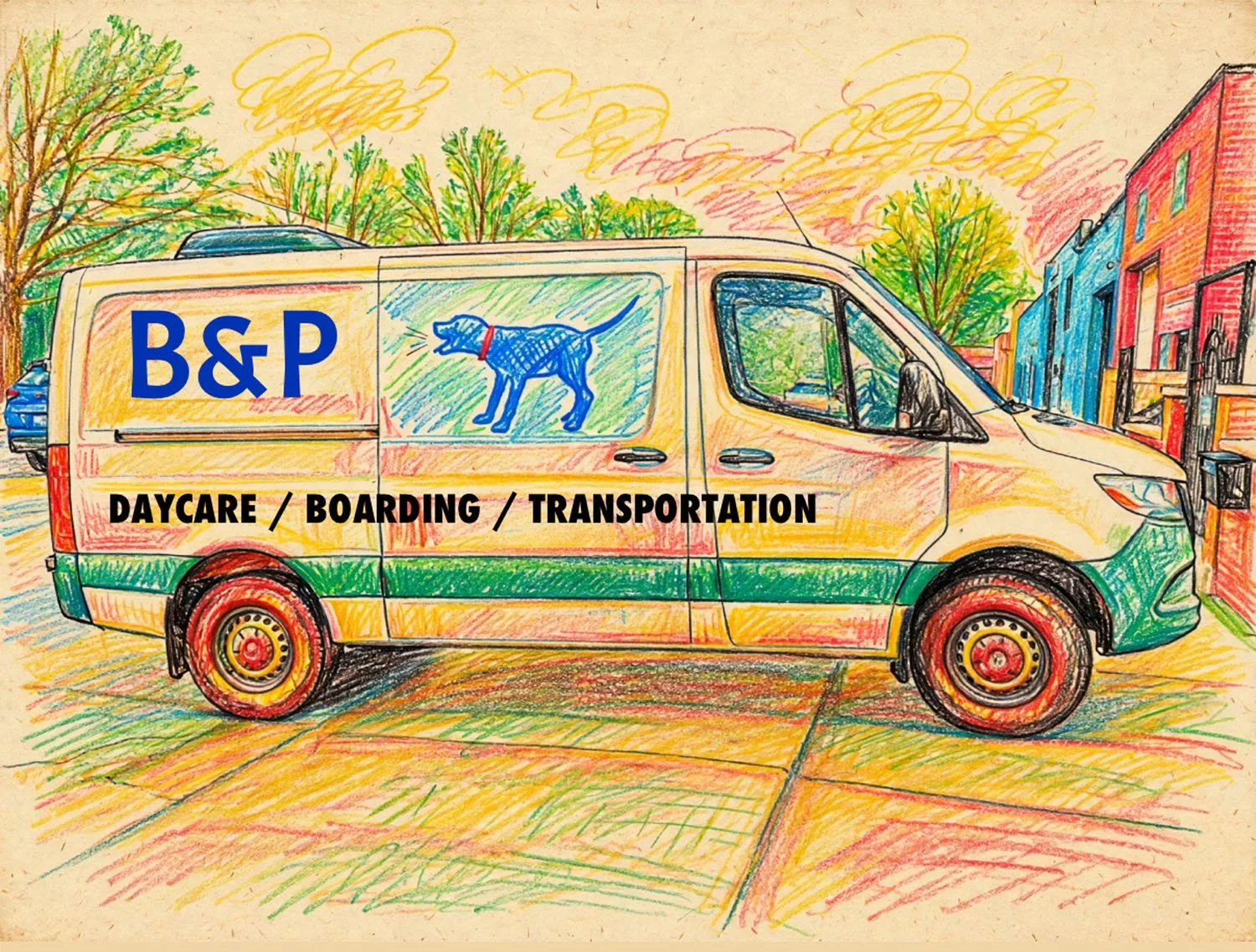Illustration of a bark and play van