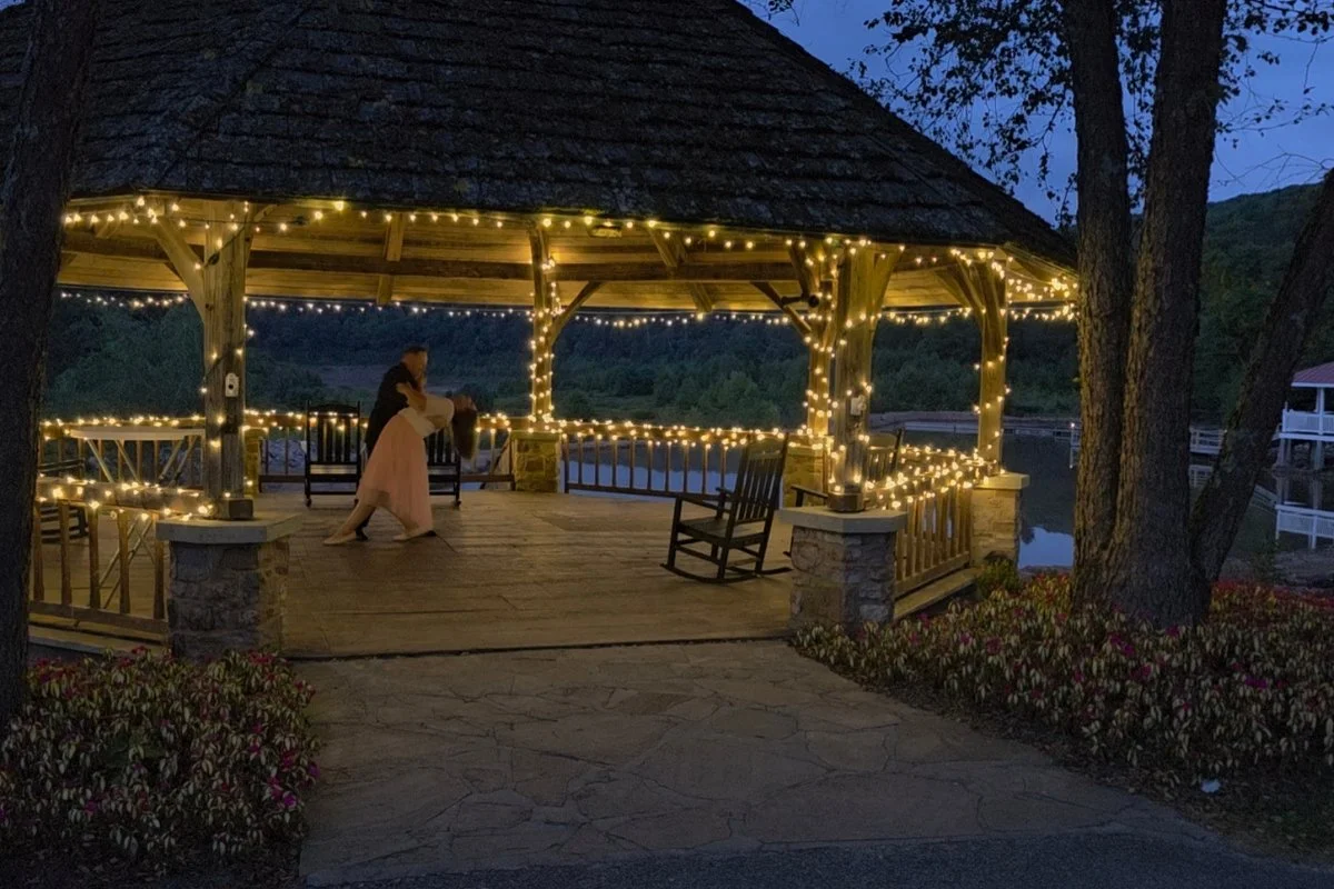 Leigh and Rich dancing in the Dirty Dancing gazebo at Mountain Lake Lodge