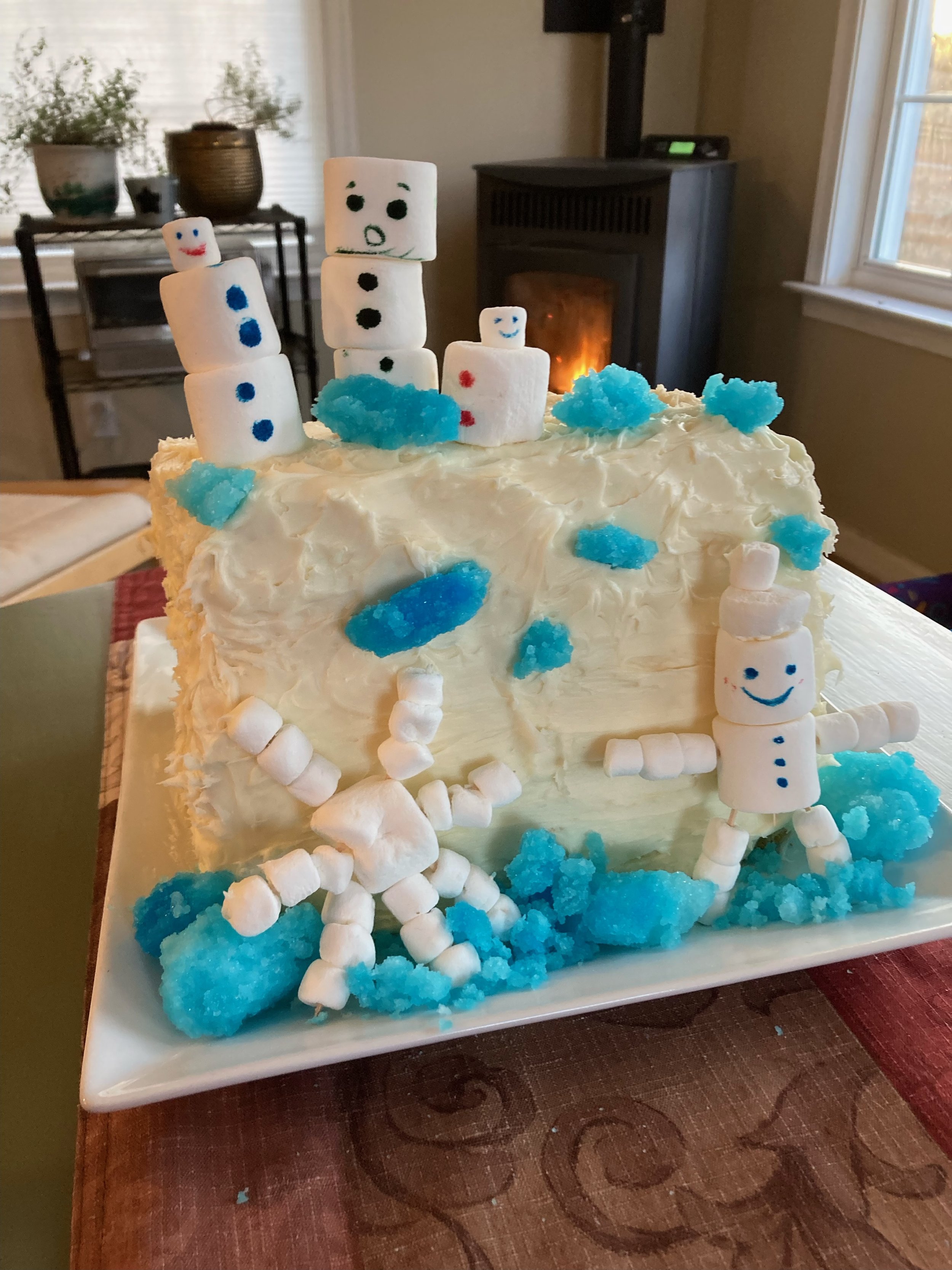 Grow sugar crystals! The blue candy on the cake entails a very simple recipe. Check back for that bonus recipe later in March!