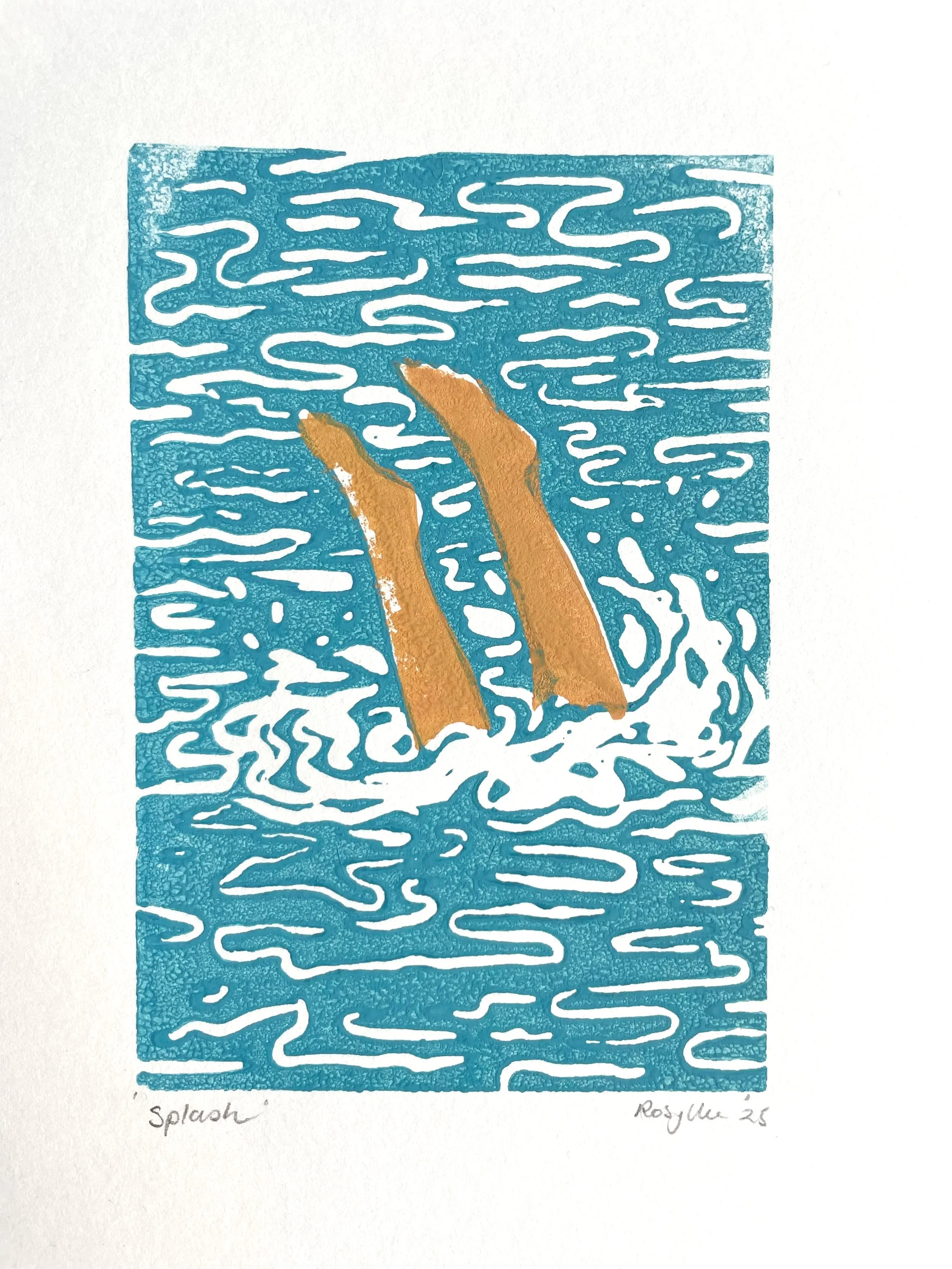 linoprint ansichtkaart, splash, 2025