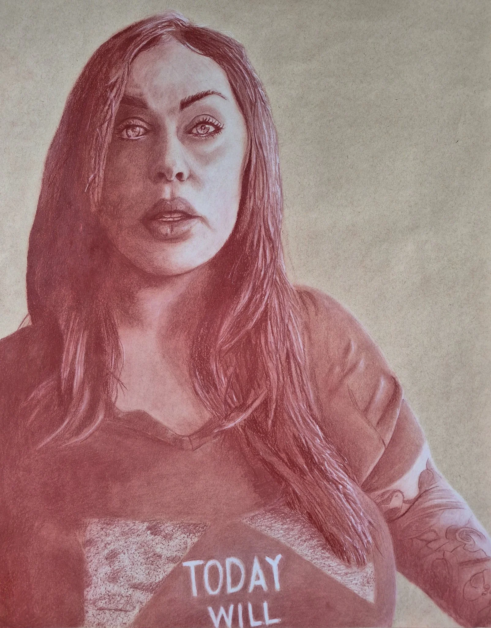 Today Will.  Pastel pencil and conte crayon, 2026.