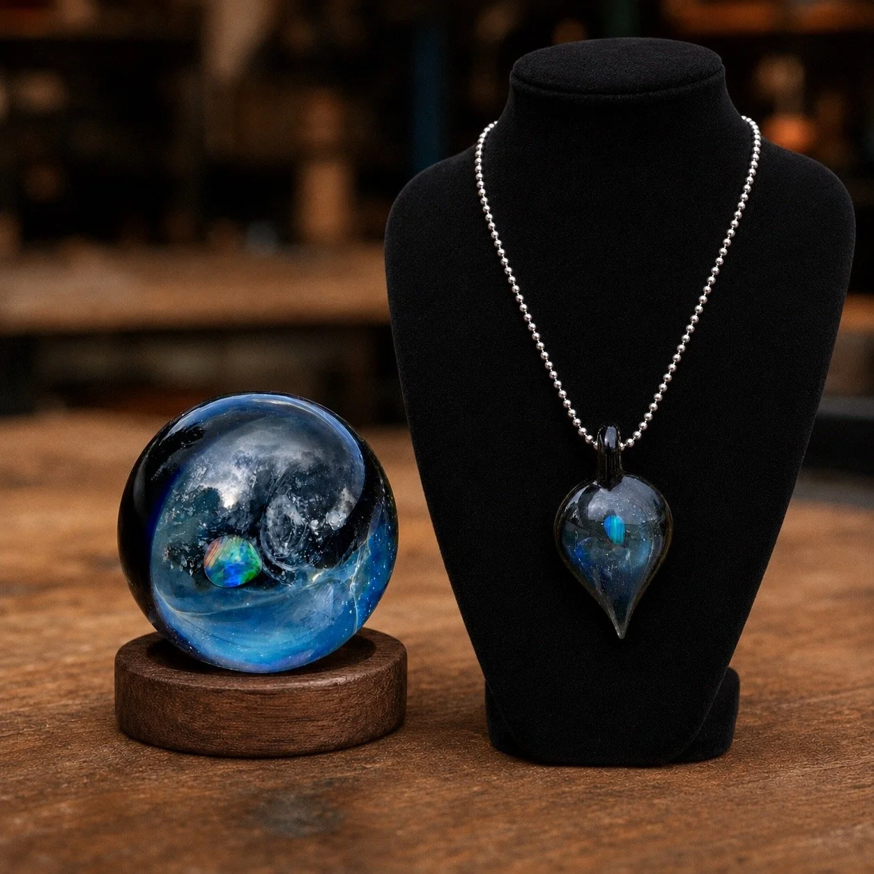 Heaven Opal Cremation Memorial Teardrop Pendant + Marble Set