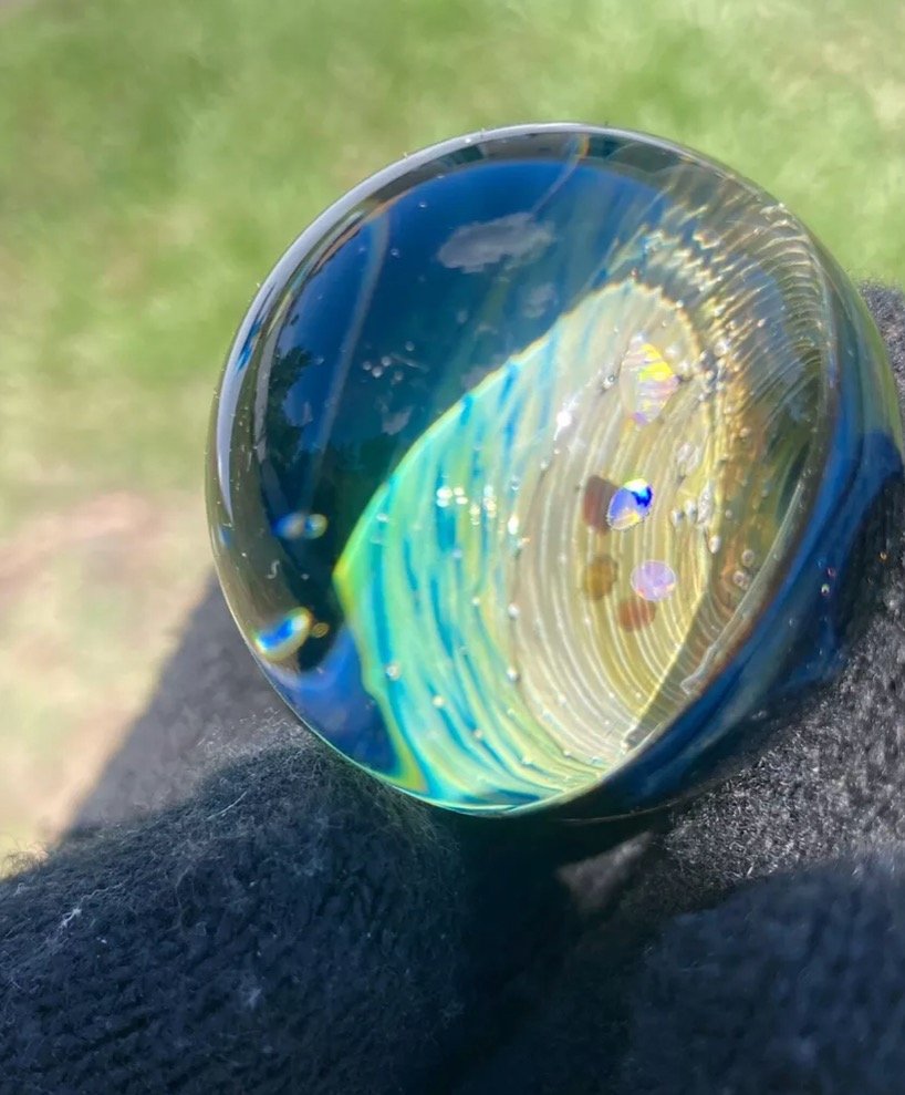 Glass Boro Marble Gold Fume W Fire Rainbow Opals Hand Made Art Sculpture 38mm eBay.jpeg