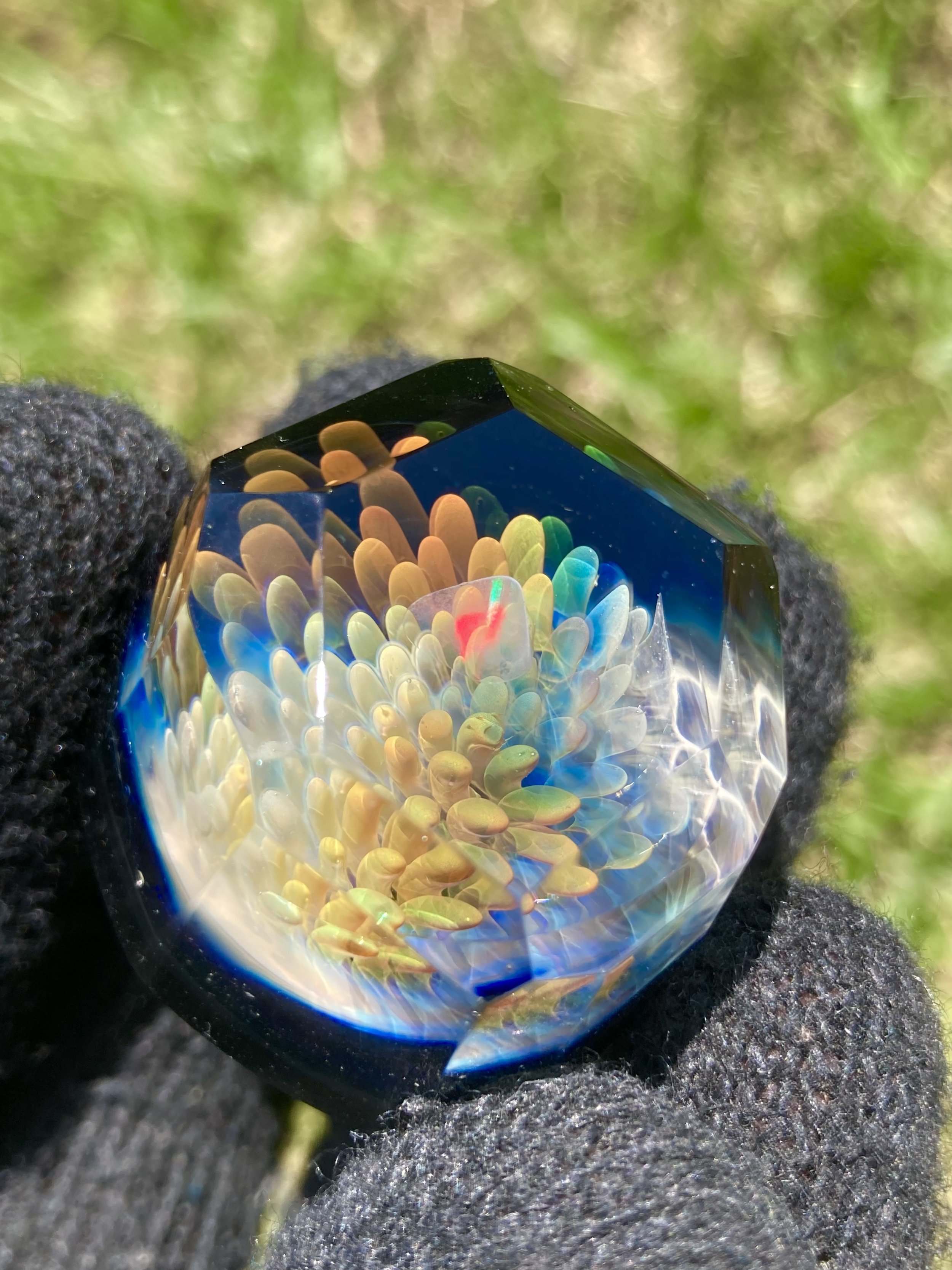 Glass Boro Marble Hand Made Art Implosion Marble Art Sculpture With Rainbow Opal