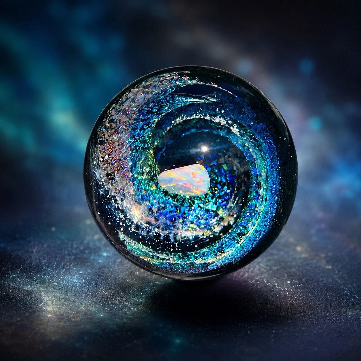 Dichro Swirl Cremation Memorial Marble with Opal