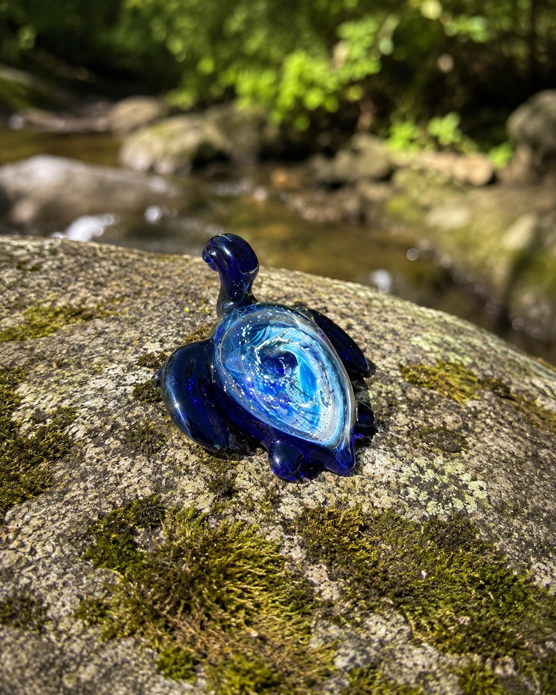AquaVortex Sea Turtle memorial sculpture displaying depth, movement, and color through handcrafted glass