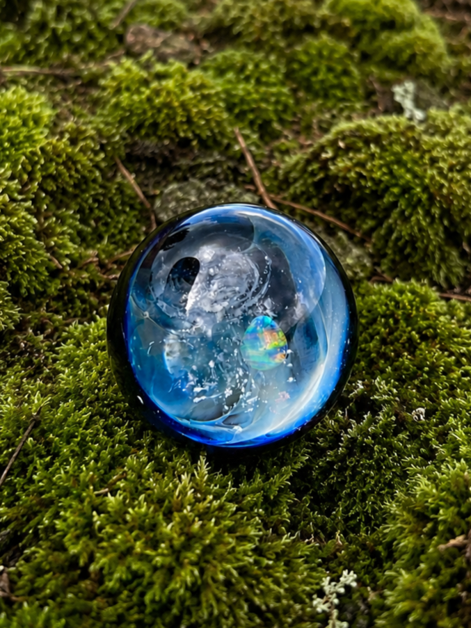 Heaven Opal Cremation Memorial Marble handcrafted with cremated remains and opal by artist David Contreras