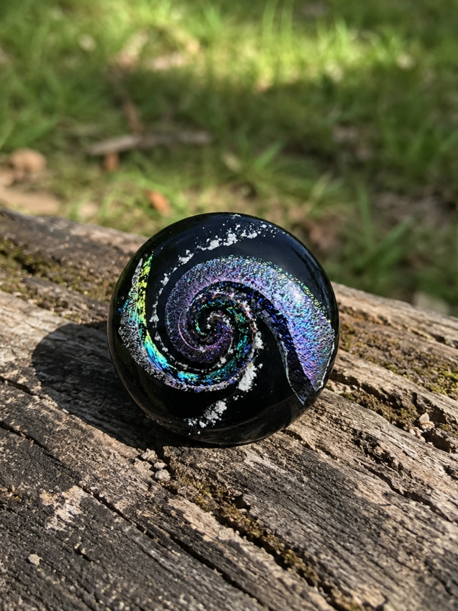 Rainbow Cremation Memorial Touchstone handcrafted with cremated remains and luminous dichroic glass
