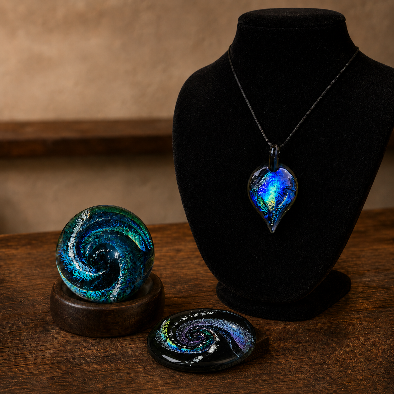 Dichro Rainbow Cremation Memorial Marble, Touchstone & Pendant Trio
