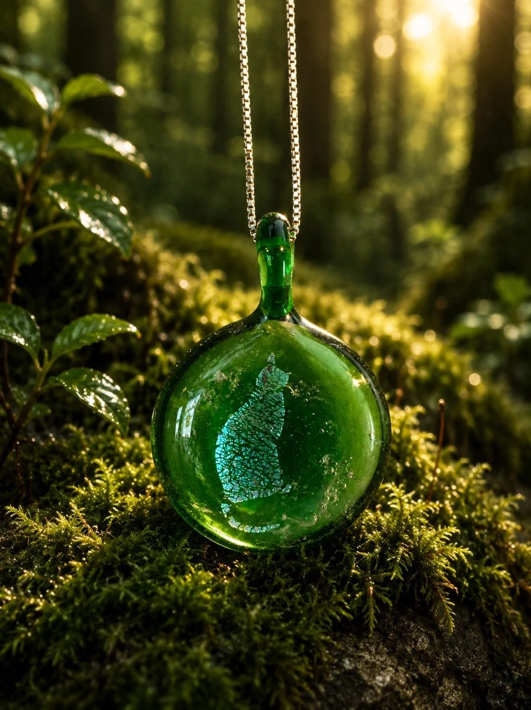 Cat Silhouette Cremation Memorial Pendant created to preserve treasured memories and lasting connection