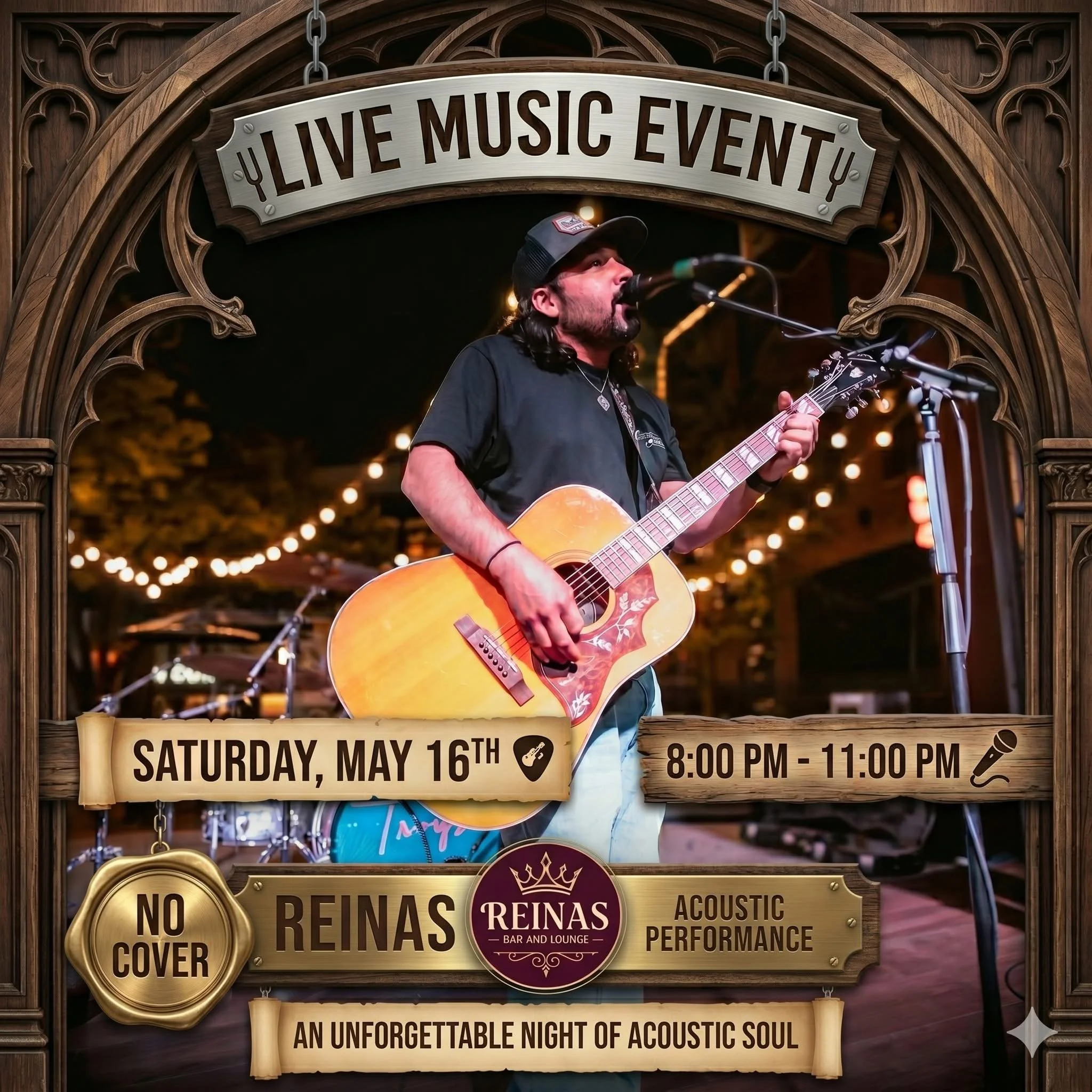 Frank Garcia taking the stage at Reinas Bar and Lounge 