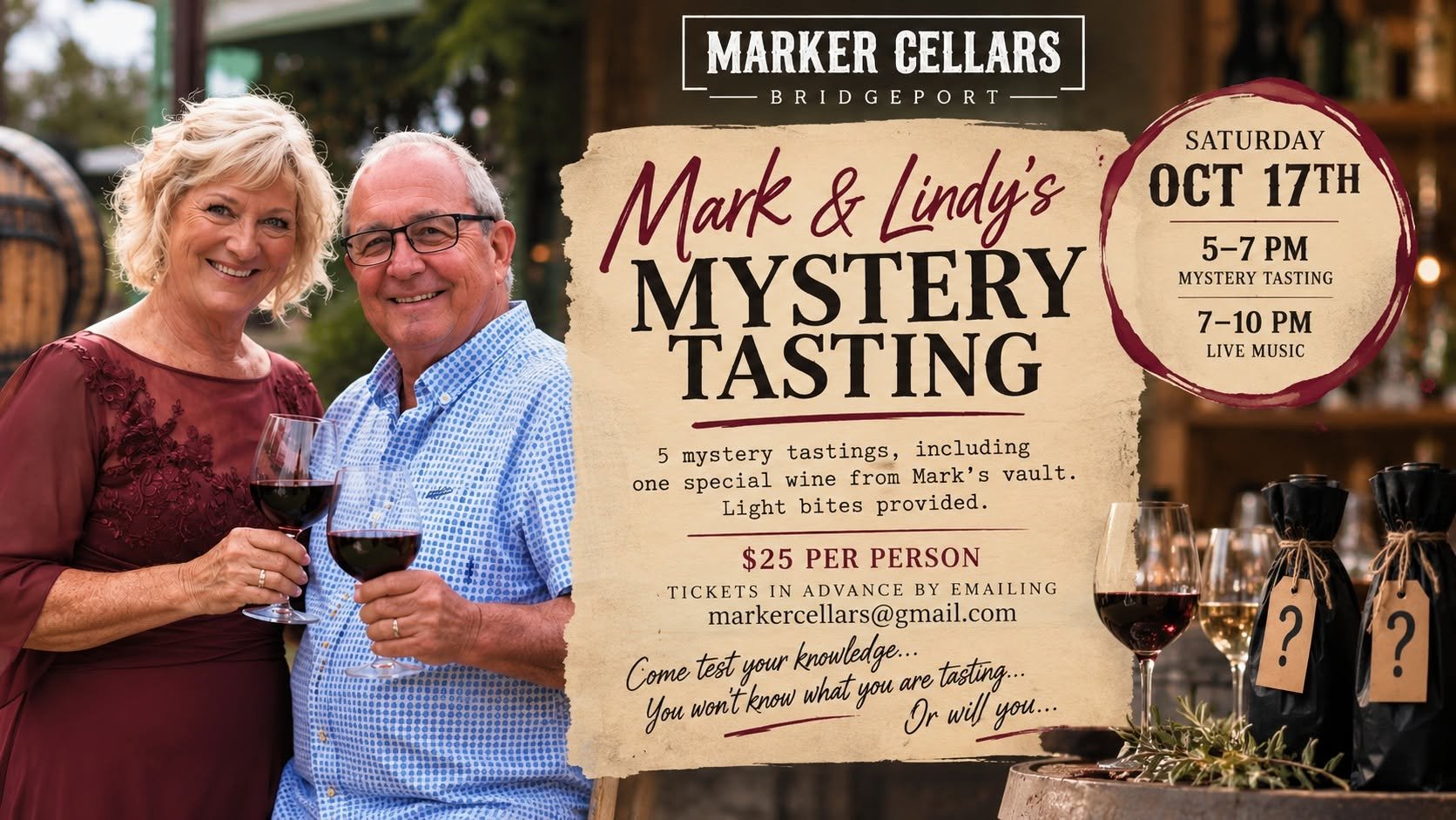Mark &amp; Lindy’s Mystery Tasting at Marker Cellars