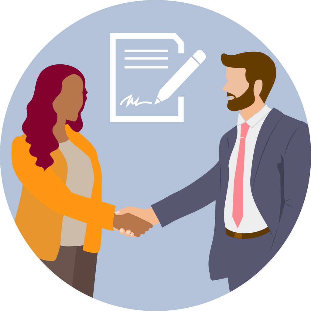 illustration of a business woman and business man shaking hands