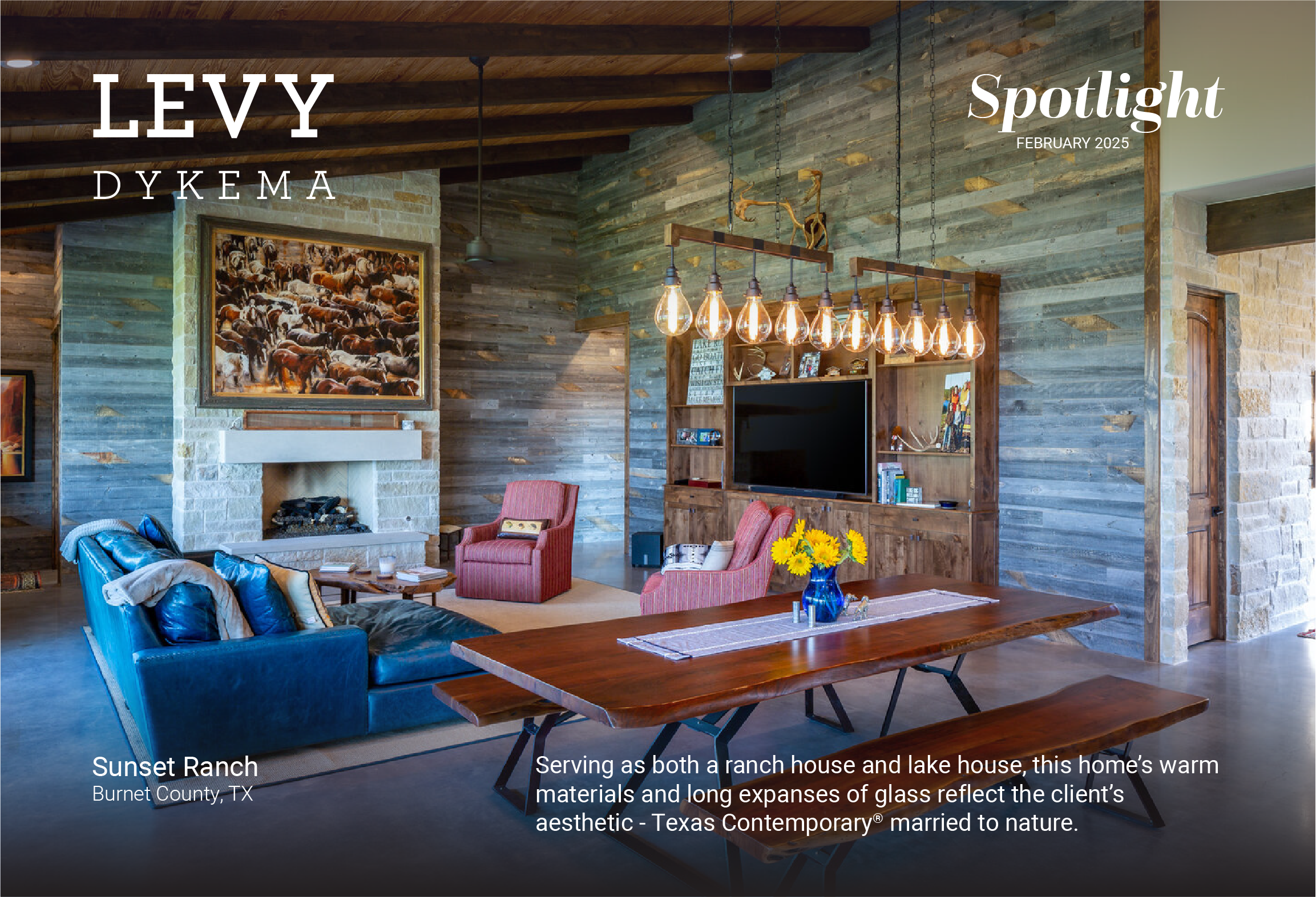 Sunset Ranch Burnet County, TX Serving as both a ranch house and lake house, this home’s warm materials and long expanses of glass reflect the client’s aesthetic - Texas Contemporary® married to nature.