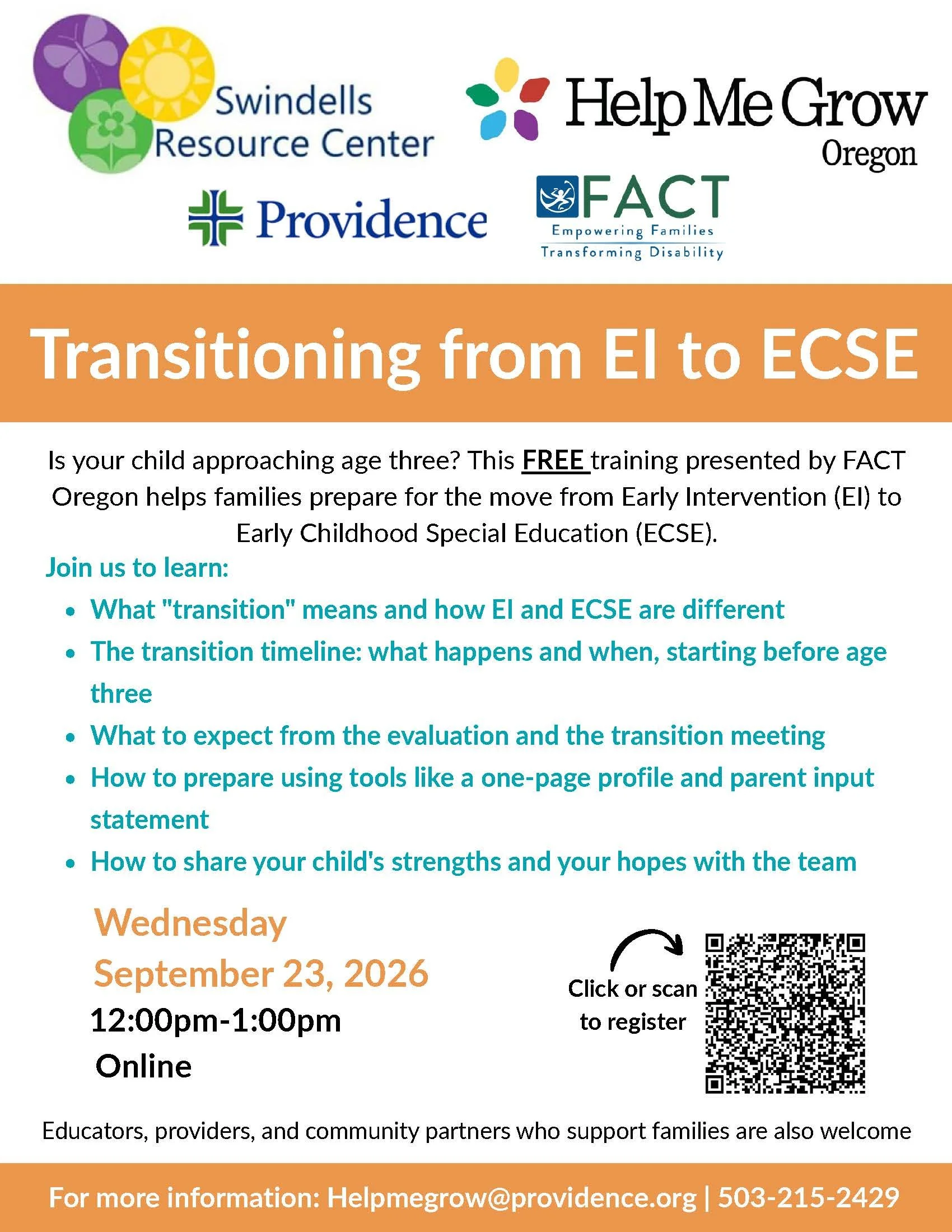 Event flyer for Transitioning from EI to ECSE