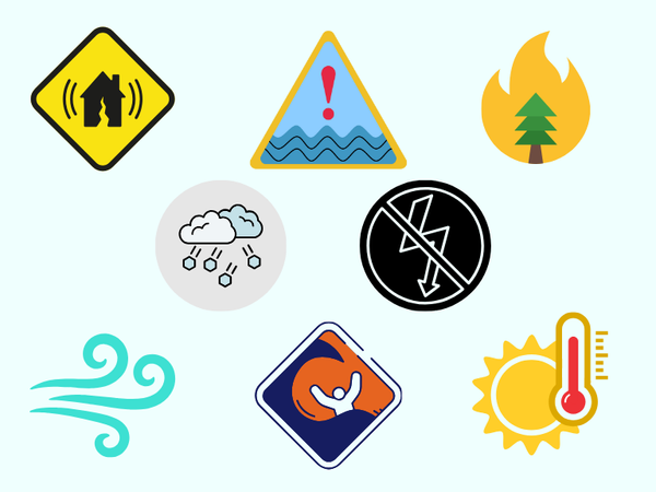 icons representing different hazards in Oregon