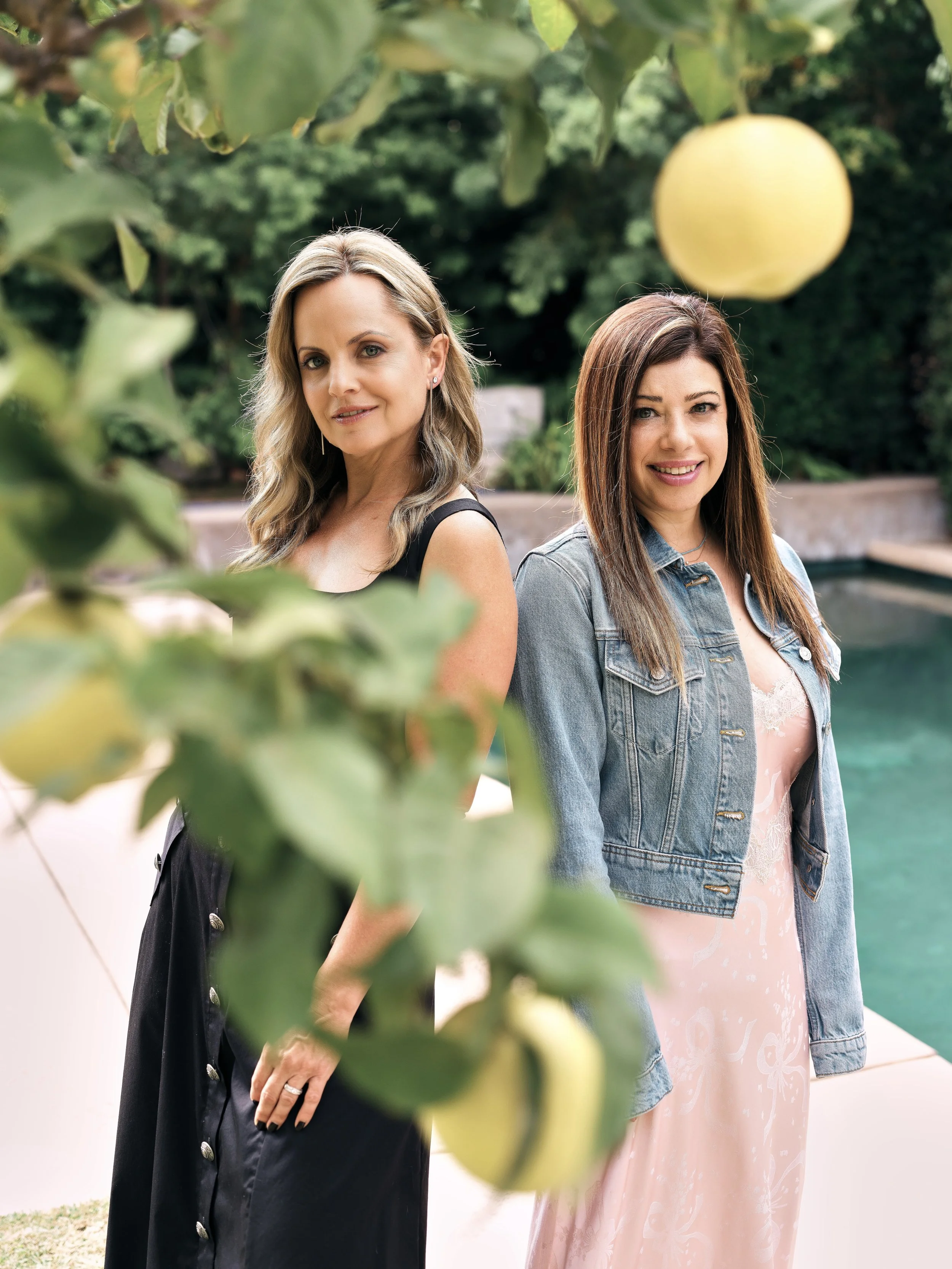 Mena Suvari and stylist Nola Singer pose at a private home in Los Angeles.