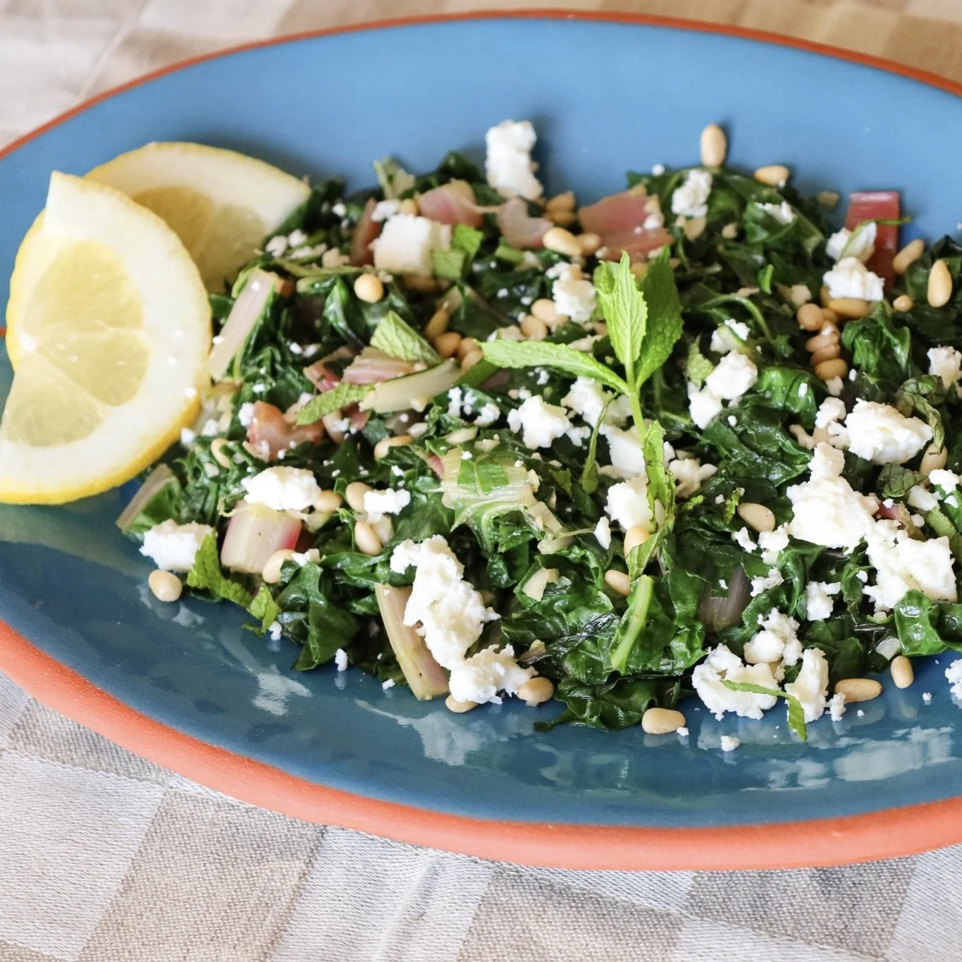 Rainbow Swiss chard with pine nuts &amp; feta