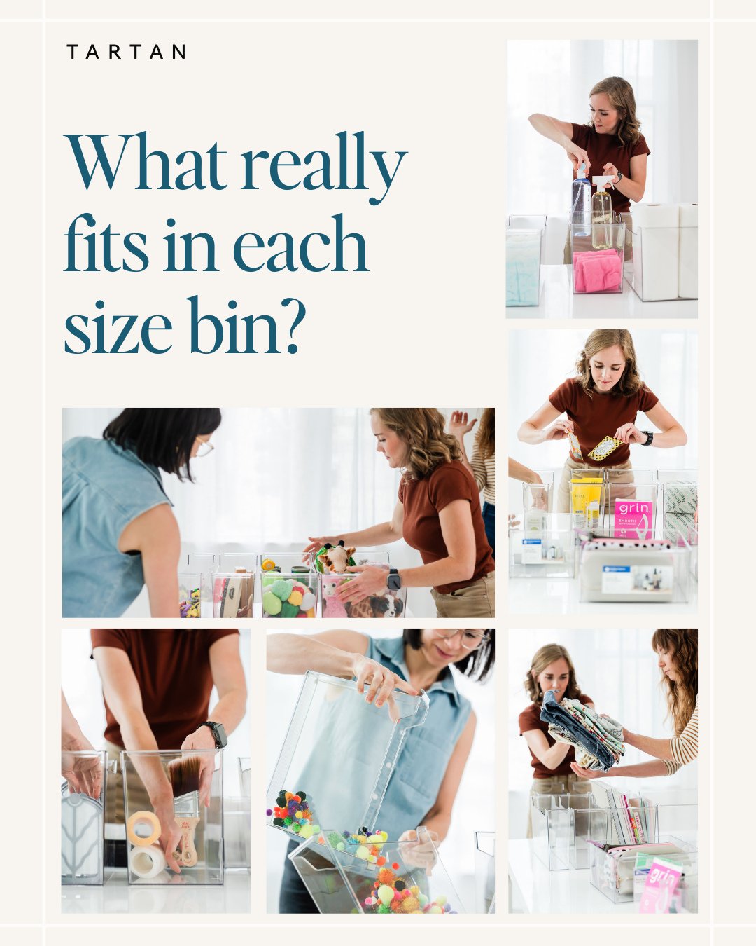 Yes, you can read the dimensions and make decisions, but sometimes it's just nice to see what actually fits... PLUS, we love testing things at Tartan, and our team had fun coming up with the combinations here using our real stuff and our go-to bins f