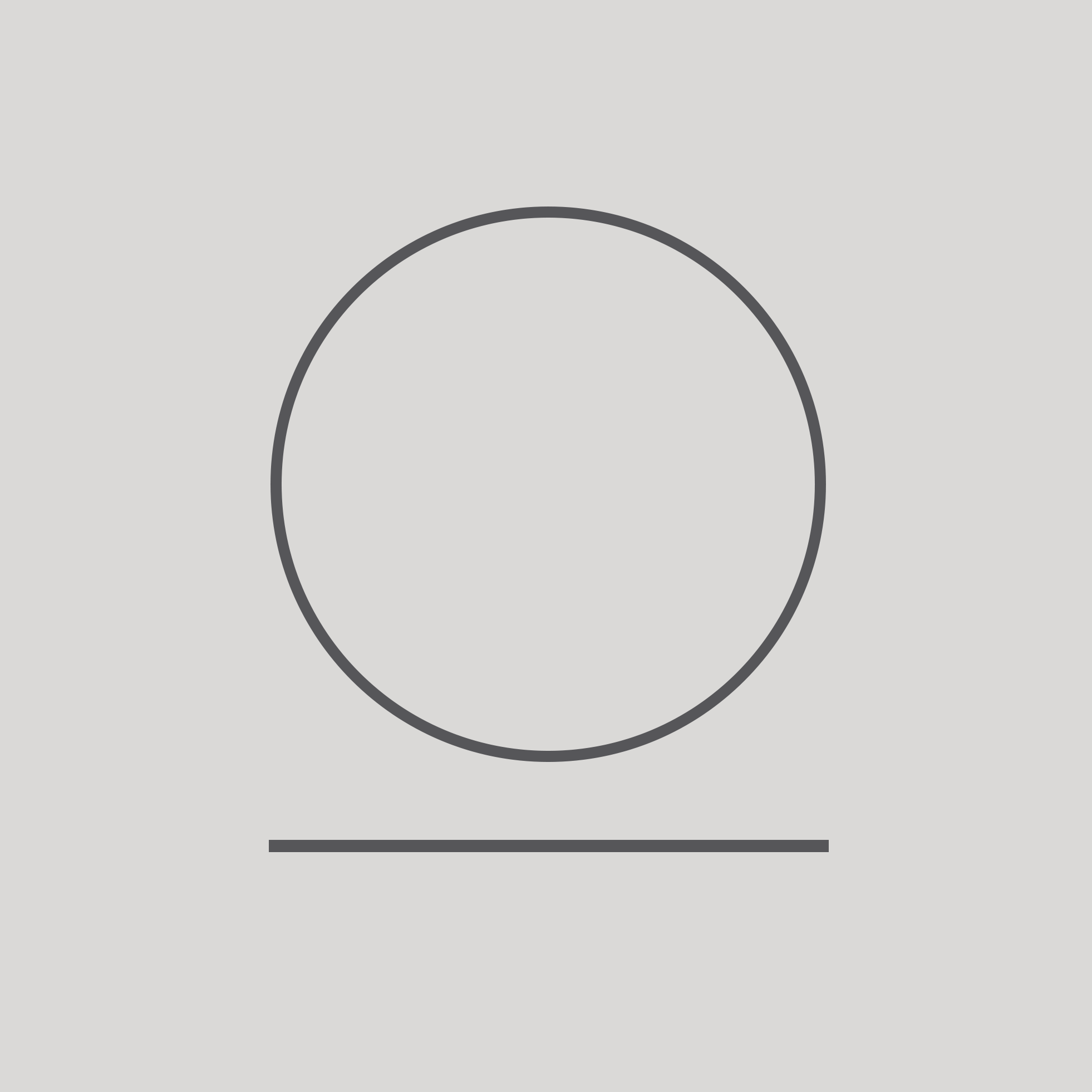 Grijs logo met een cirkel, een horizontale lijn eronder, op een lichte grijze achtergrond.