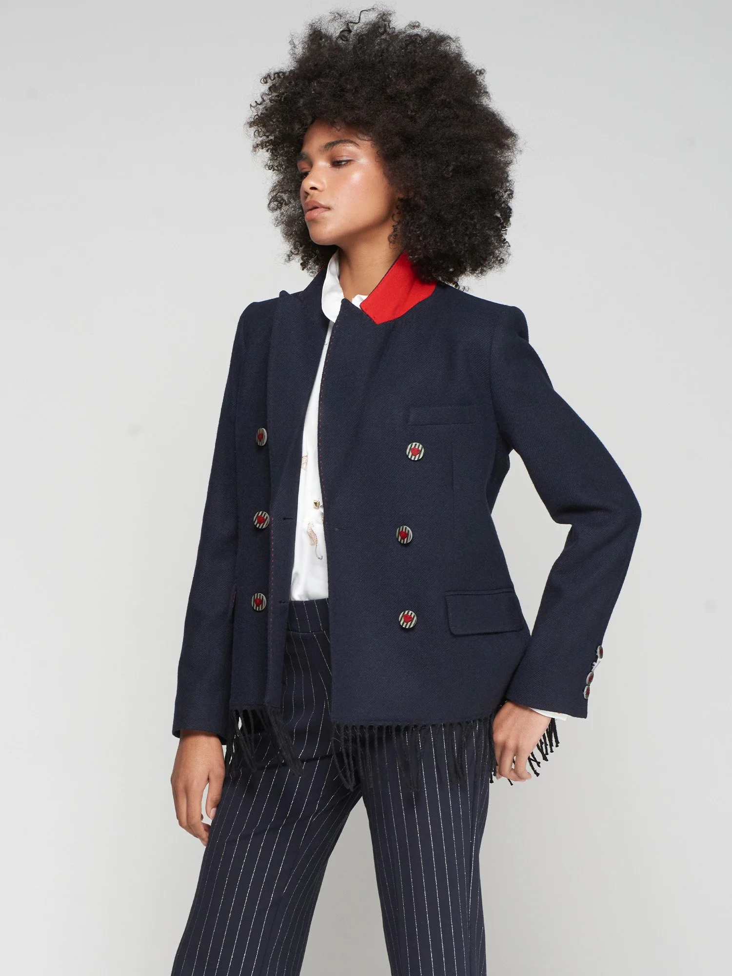 Navy Fringe Hem Jacket